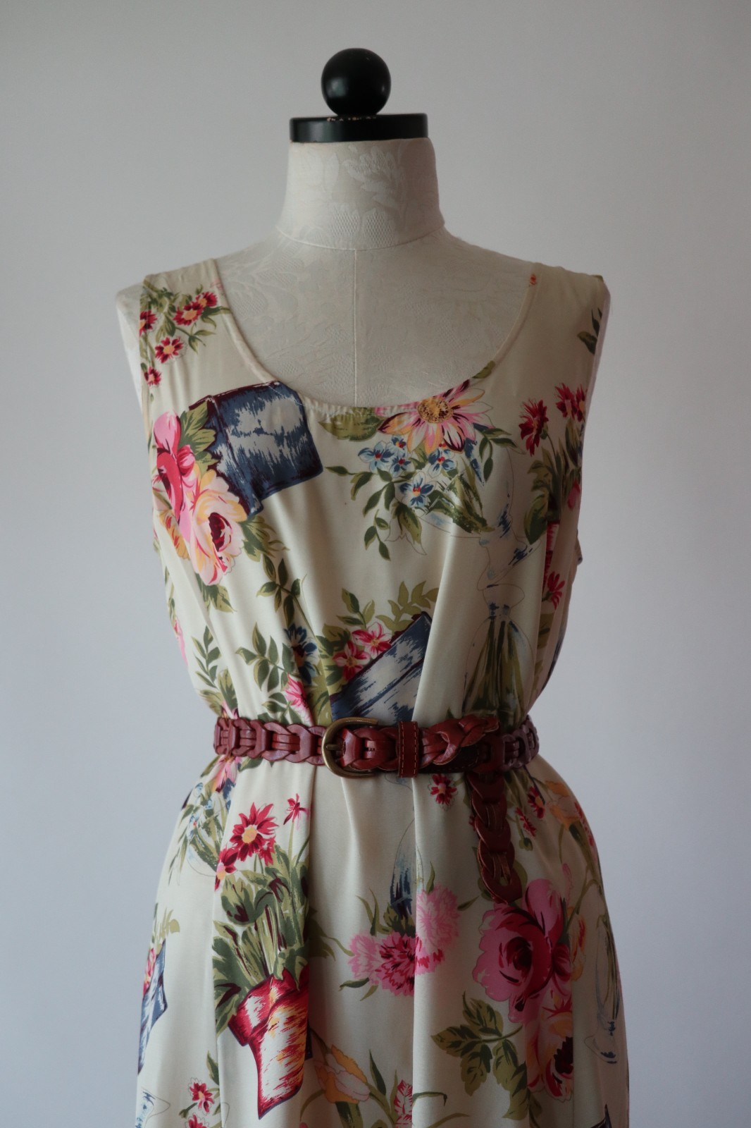 90s Vintage Pastel Garden Plants Pots Sleeveless Long Maxi Sundress Women S M