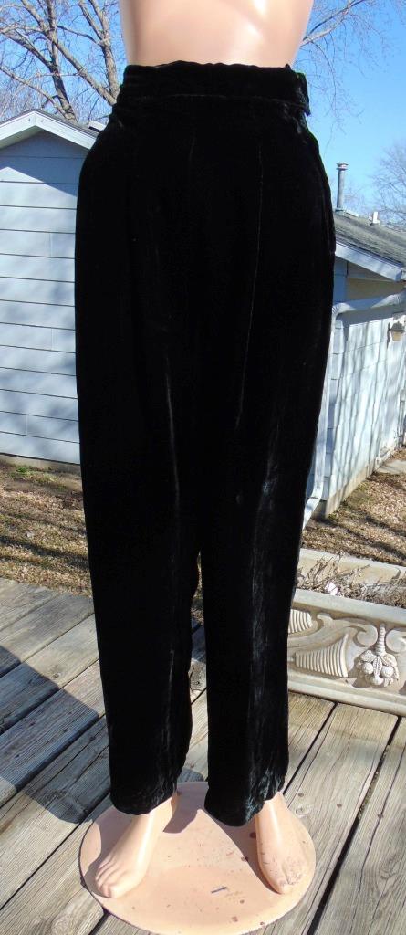 VTG 40s Black Silk Velvet Wide Leg Pants & Sequin Top Sm 26W