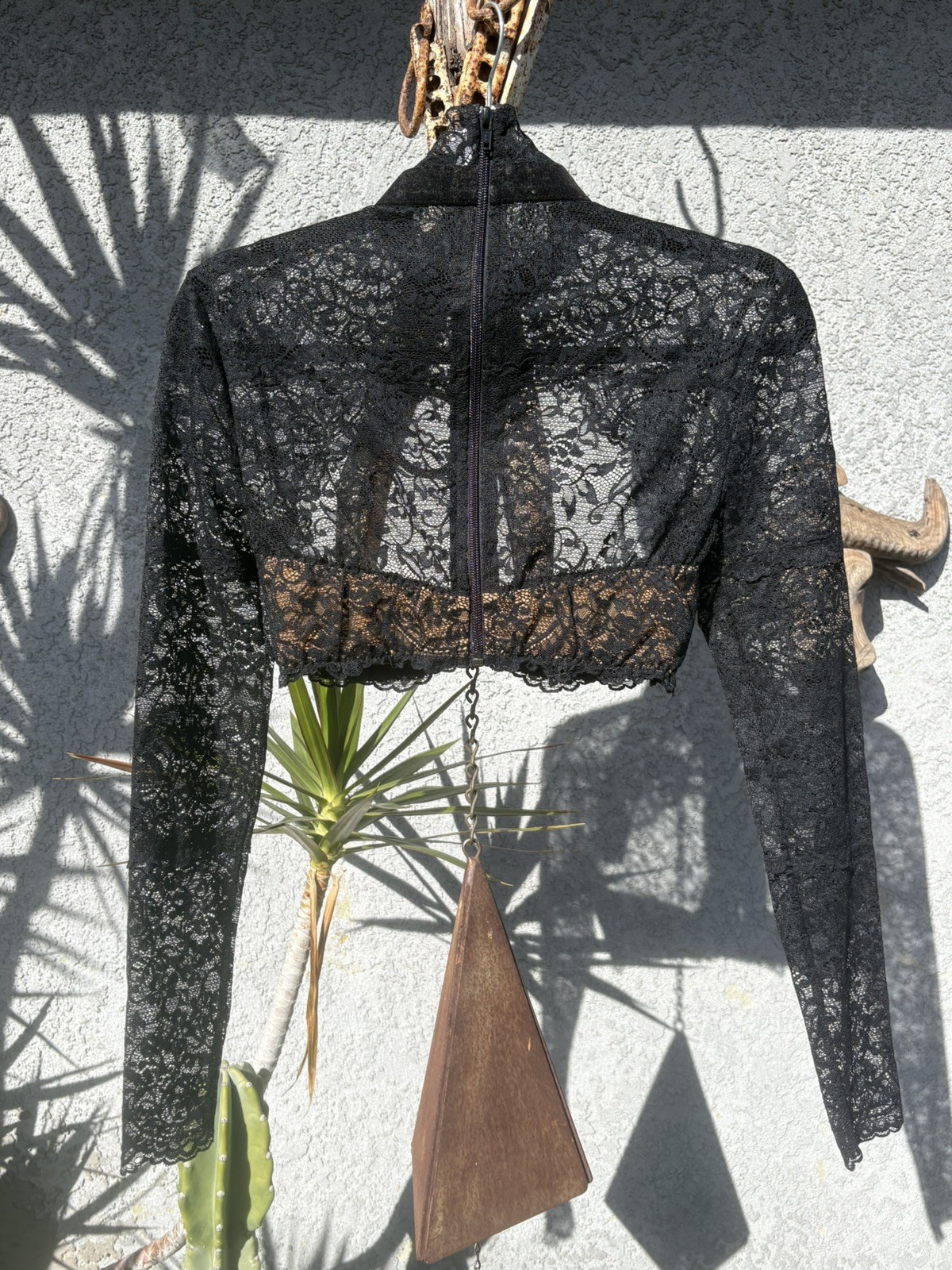 Vintage Lace TRASHY LINGERE OPEN BUST BLACK Zip Back BUSTIER Turtleneck Sz S