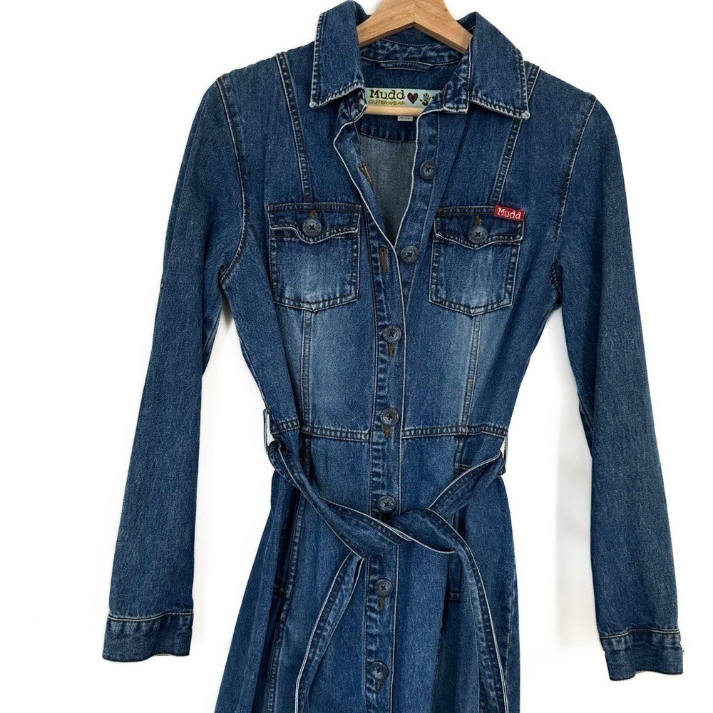 VTG 90s Y2K Mudd Denim Logo Button Down Utility Shirtdress Dress Womens Small