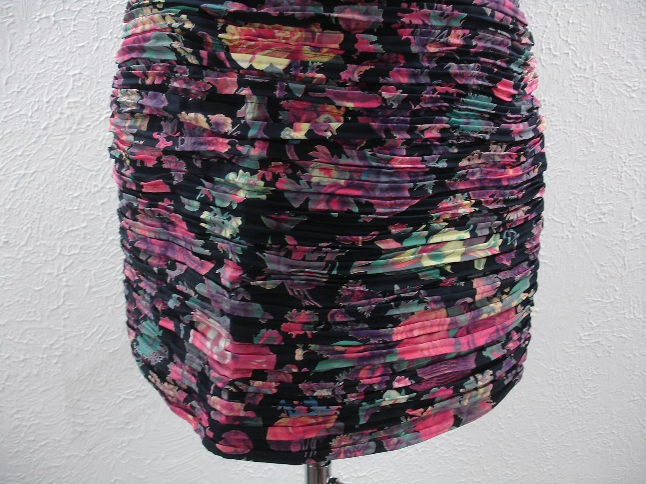 Women’s XS S sz 42 Vtg 1980’s Krizia Italy Mini Dress 100% Silk Ruched Pleated