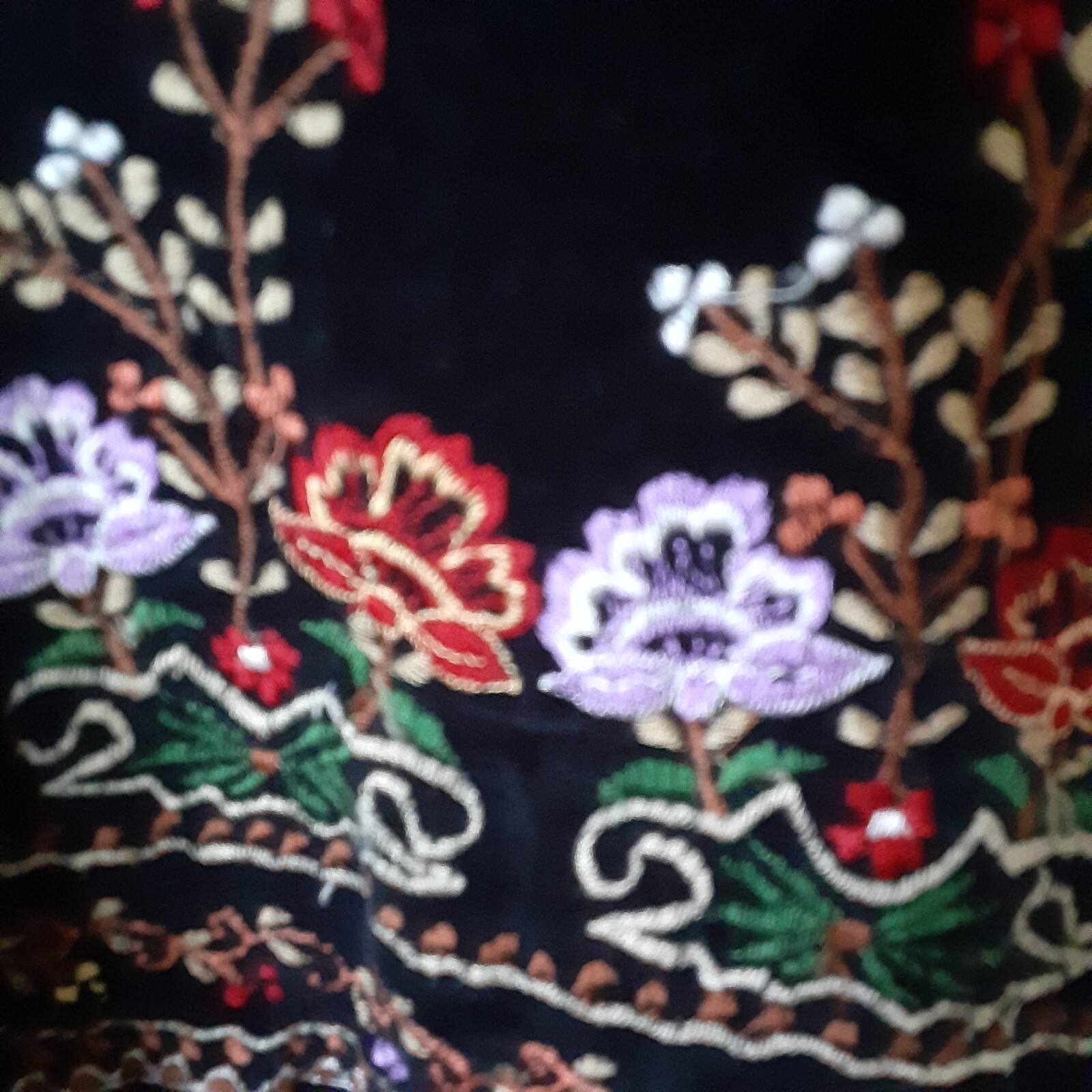 Vintage New Directions womens small black velveteen cotton vest with applique.