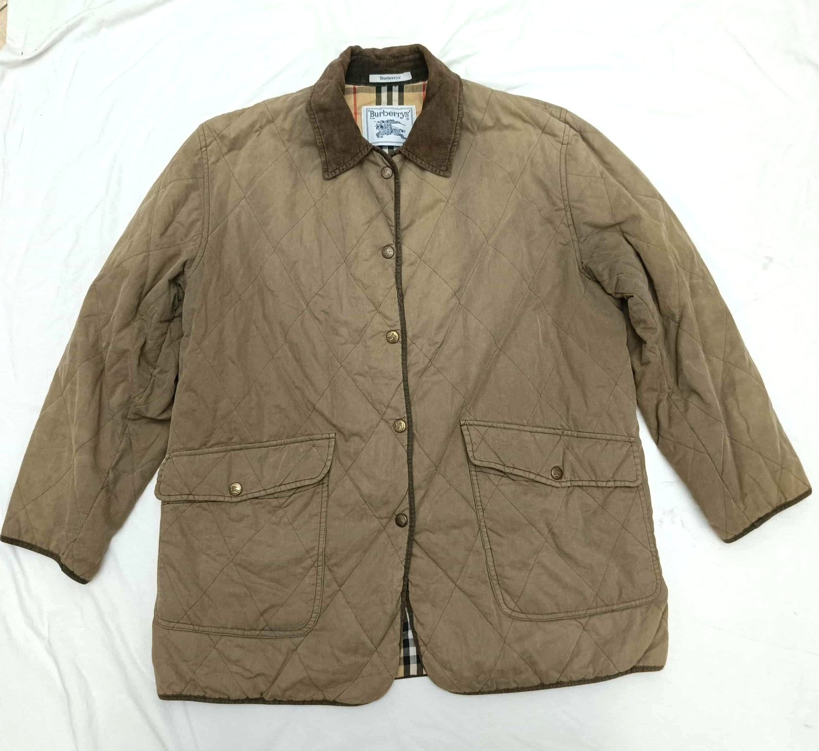 Burberry Vintage Quilted Women Jacket Nova Check Lining Khaki Size 36 US 46 EU