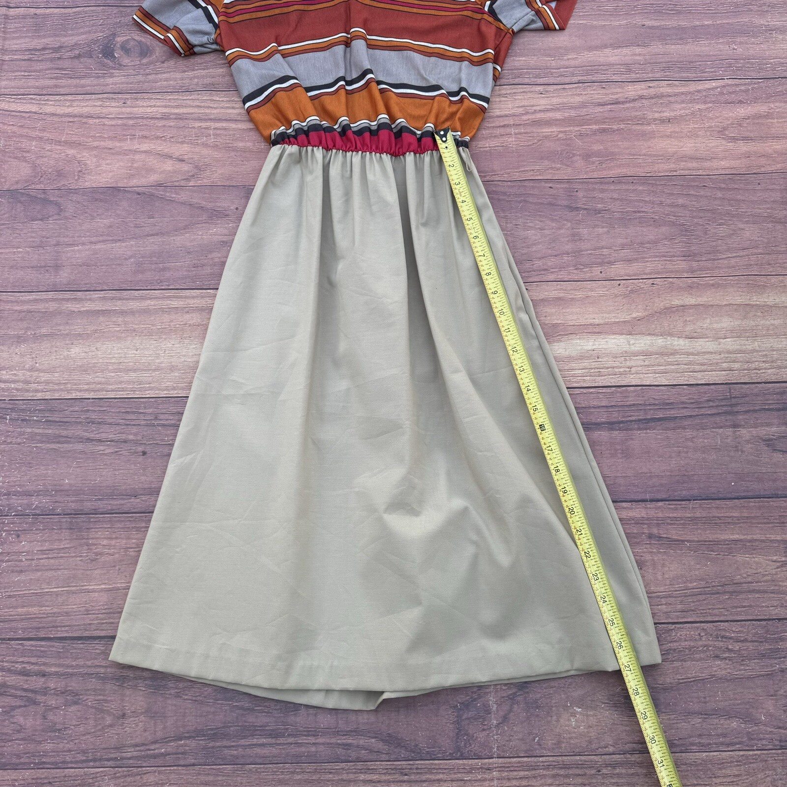 Vintage 70s Union Made Ilgwu USA Ladies Garments Poly Skirt Dress Striped Long