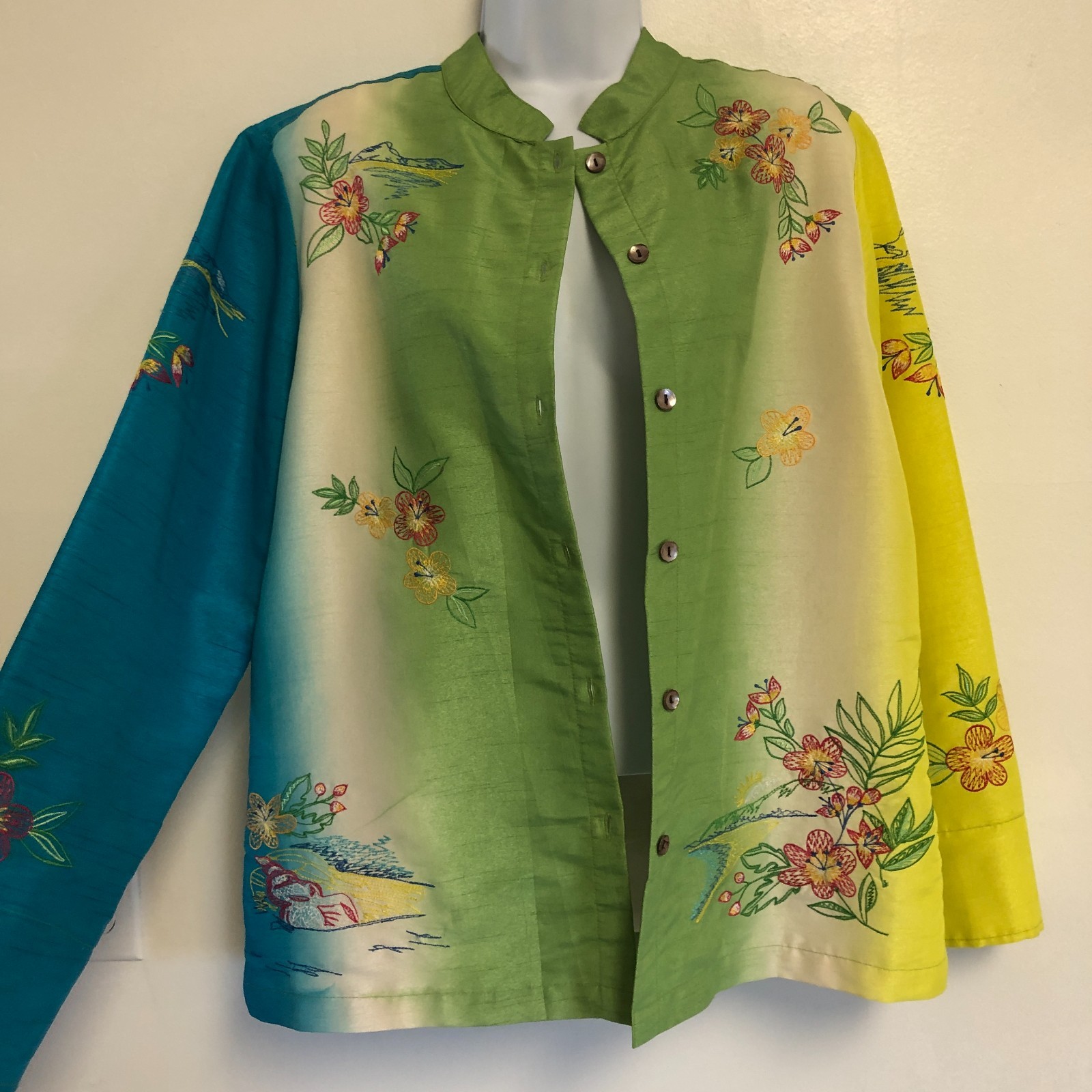 Marsh Landing Lightweight Embroidered Jacket Sz M Mandarin Collar Asian Inspired