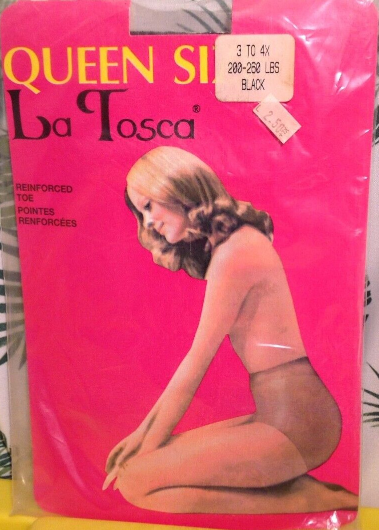 Vintage Pantyhose La Tosca Reinforced Toe Color Black Size 4X 200-260 Lbs B004B