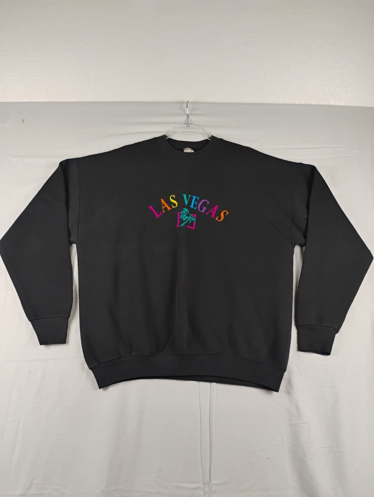 Vintage 90s Las Vegas NV Embroidered Sweater Women Size XL Fits L Black USA Made