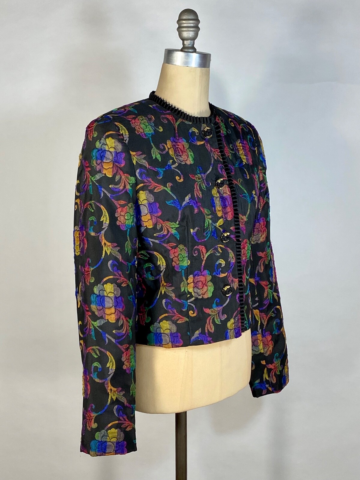 Vintage 1980’s-1990’s rainbow-check-floral print waspy preppy jacket DON CASTER