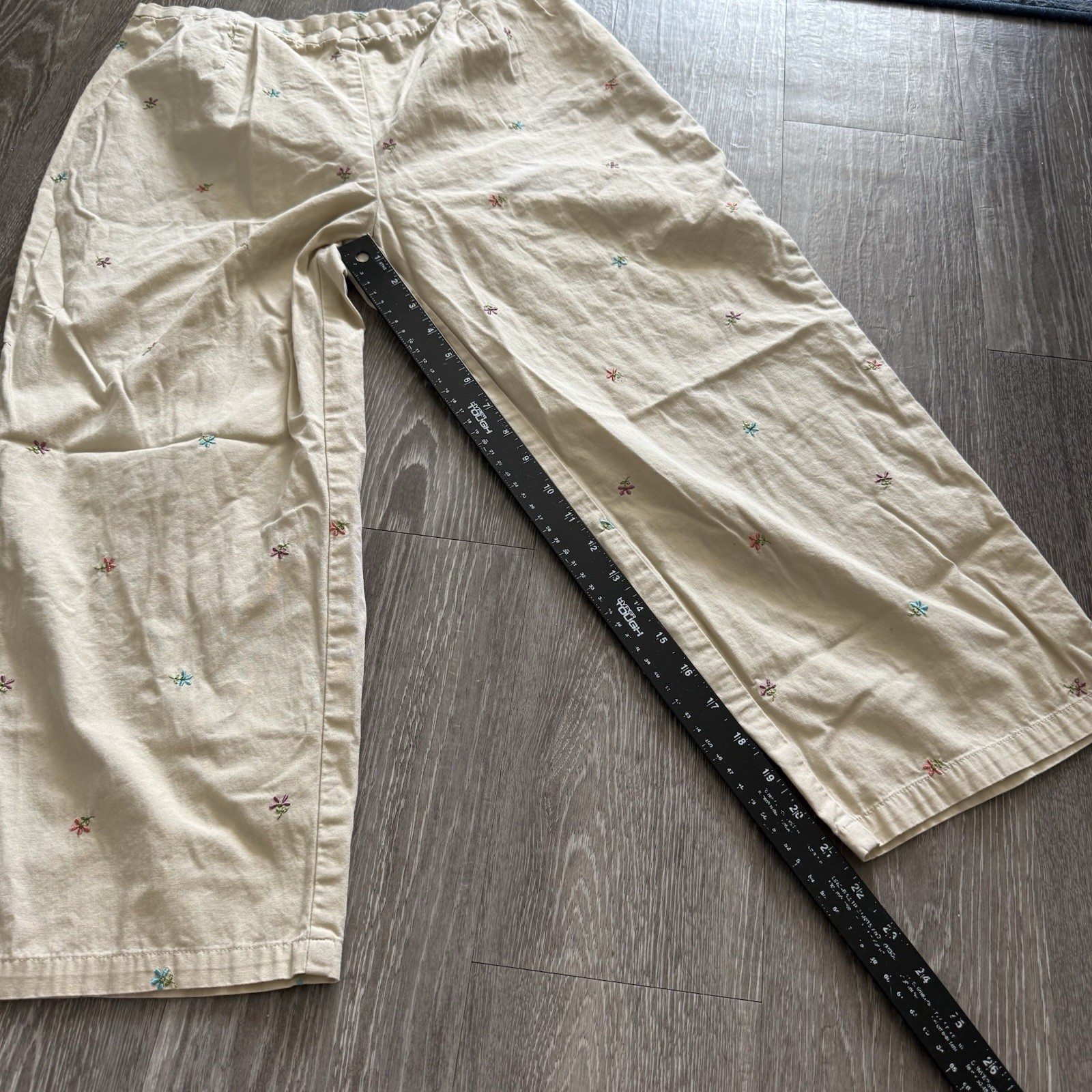 Vintage 90s Mossimo Capri Beach Pants Embroidered Linen, Lagenlook Hippie Sz 12