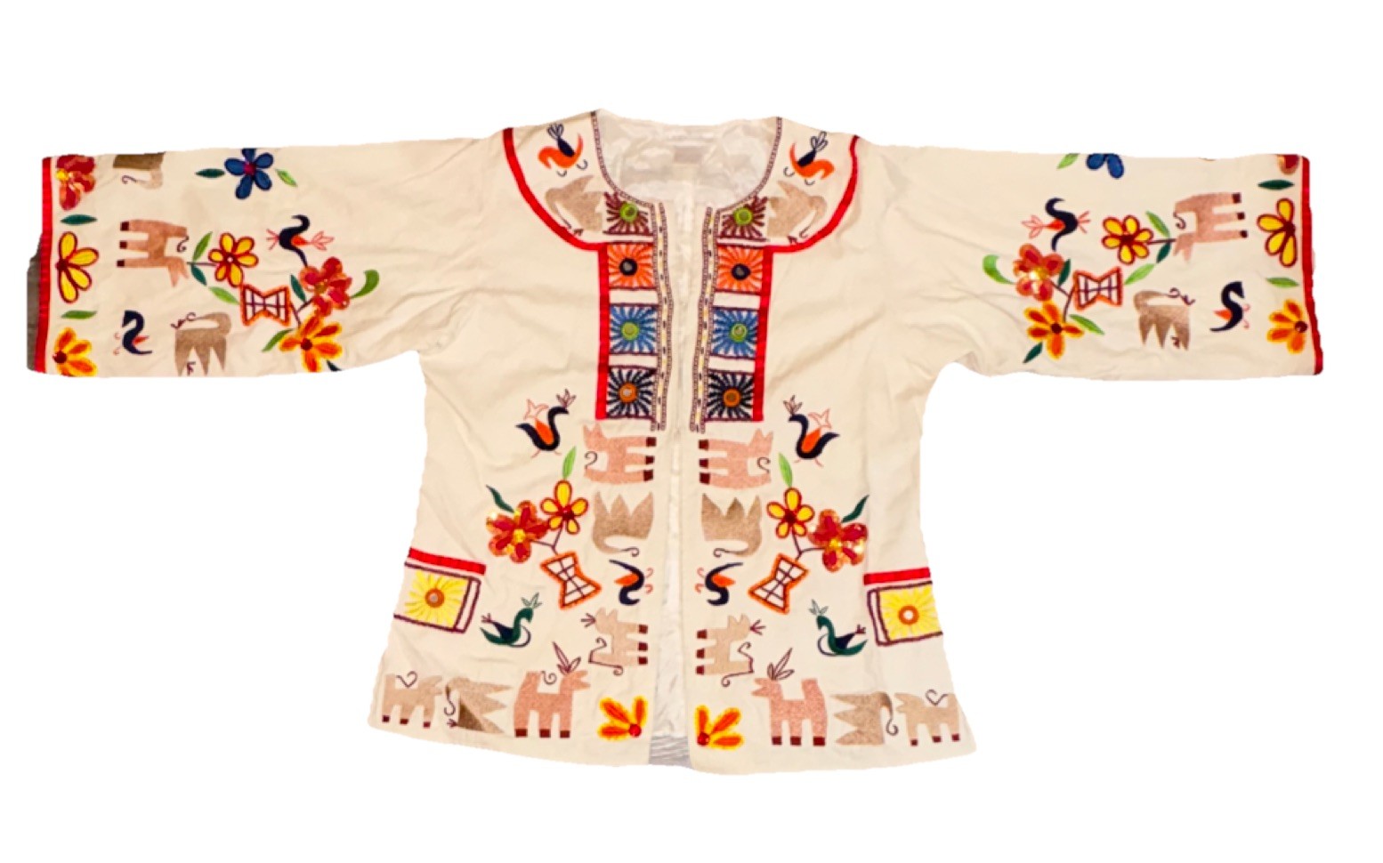 Vintage Soft Surroundings Small Embroidered Cotton Jacket with 3/4 Sleeve