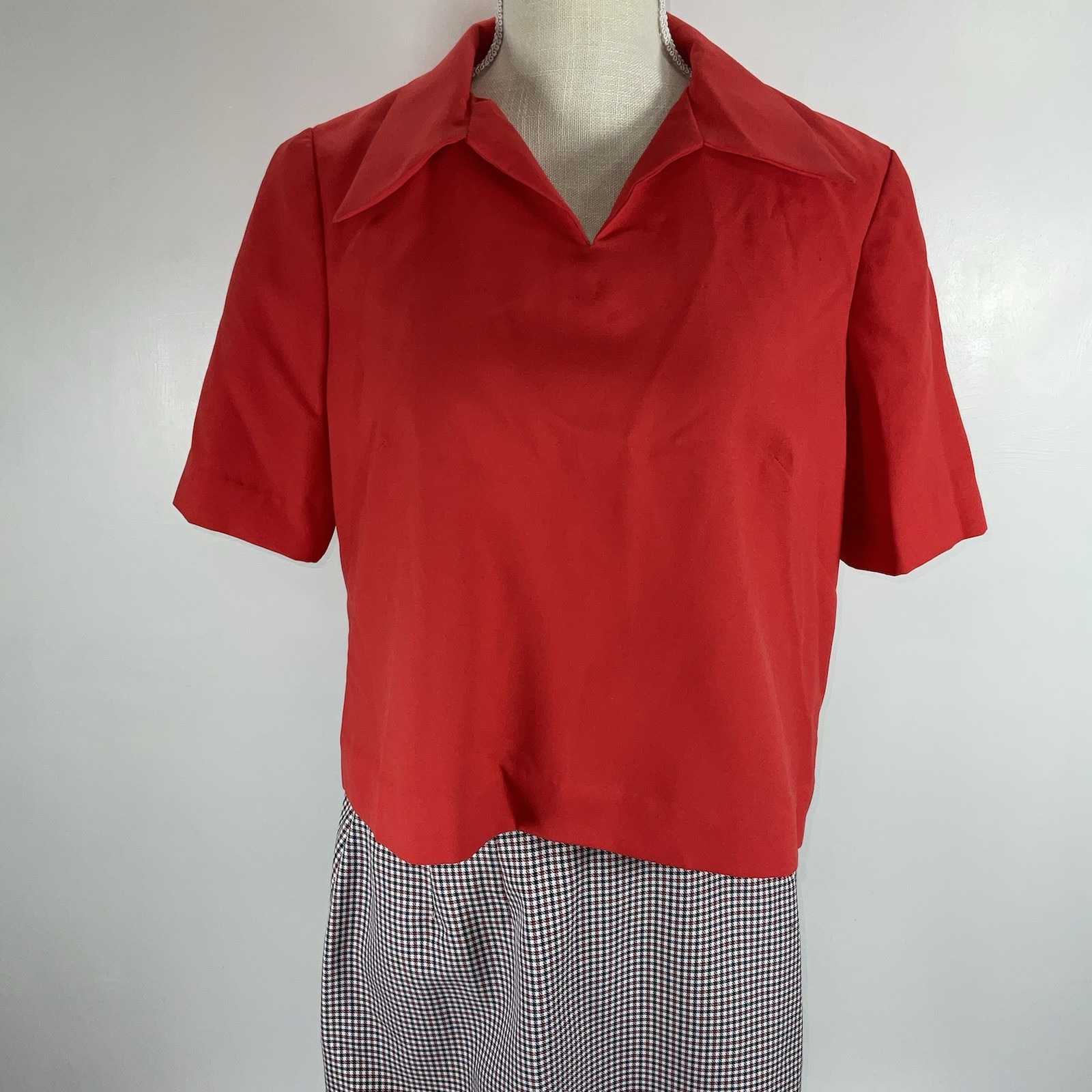 Vintage 60s 70s Handmade Womens 3 Pc Skirt Suit Red White Blue Plaid Gingham Mod