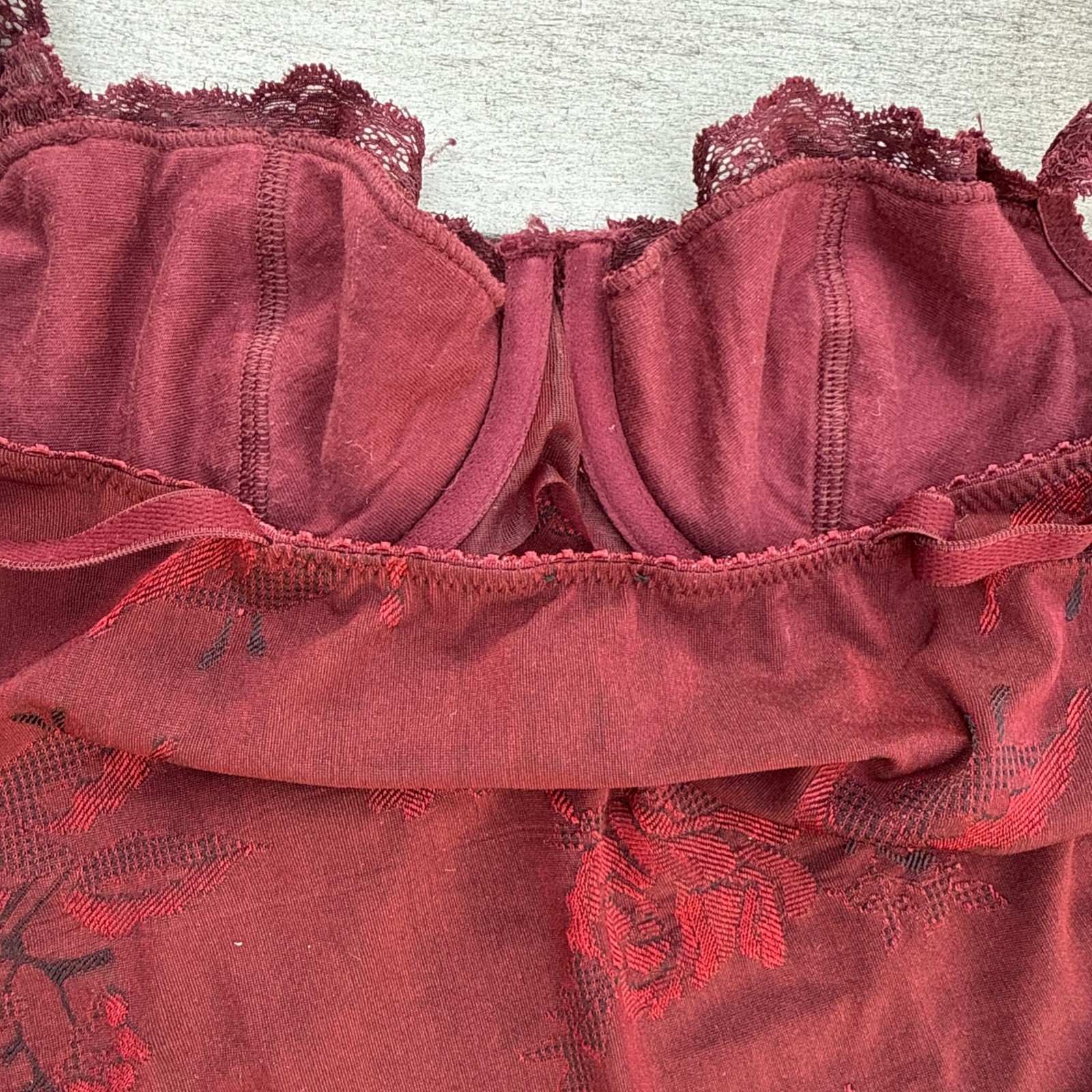 VTG 90s ARIANNE Medium Cranberry Lace Trimmed Underwire Teddy Lingerie Boudoir
