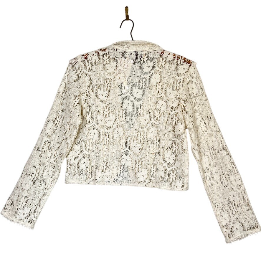 VTG DEADSTOCK Margot Lea Ivory Lace Doily Top Victorian Blouse Embroidered Small