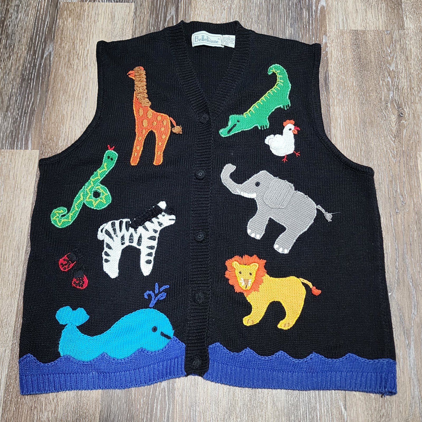 Vintage Bellepointe Noah’s Ark Animals Knit Novelty VEST Jesus God | Size XL
