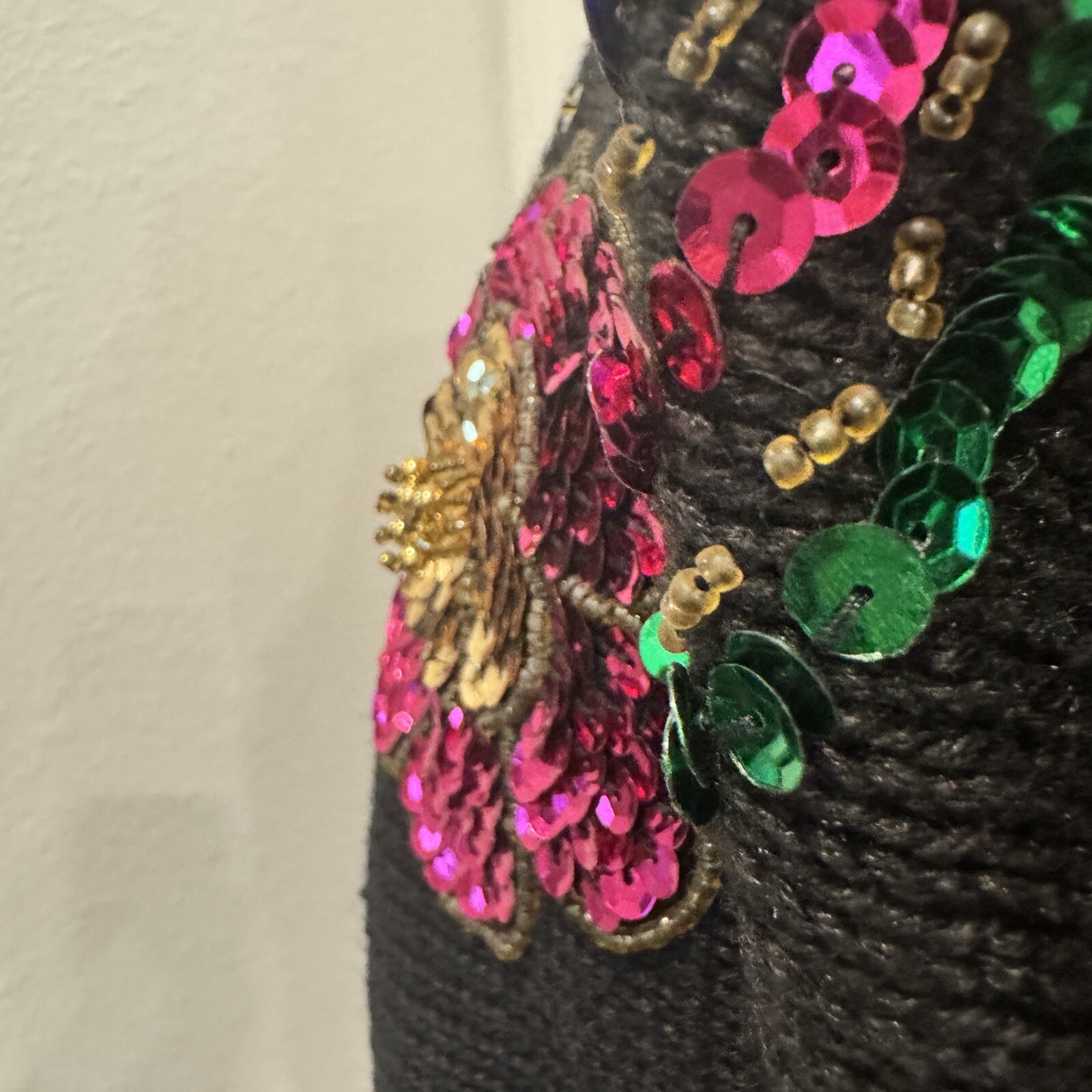 Vtg 80s Women’s Sequin Beaded Flower Black Fancy Sweater Pullover Size Medium