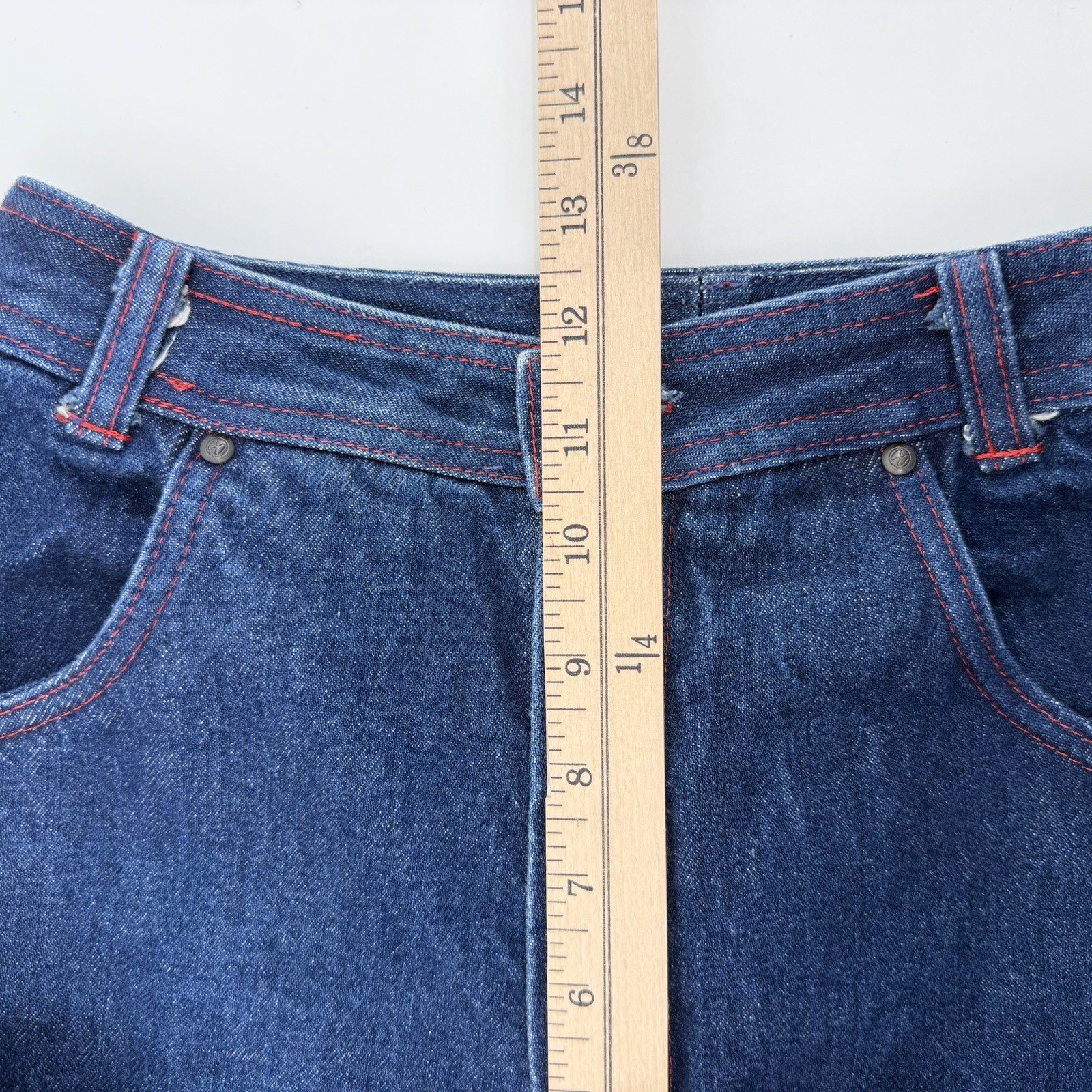 Vintage 80s Halston III 25×27.5” Modern Size 0/2 High Waisted Jeans Red Stitch