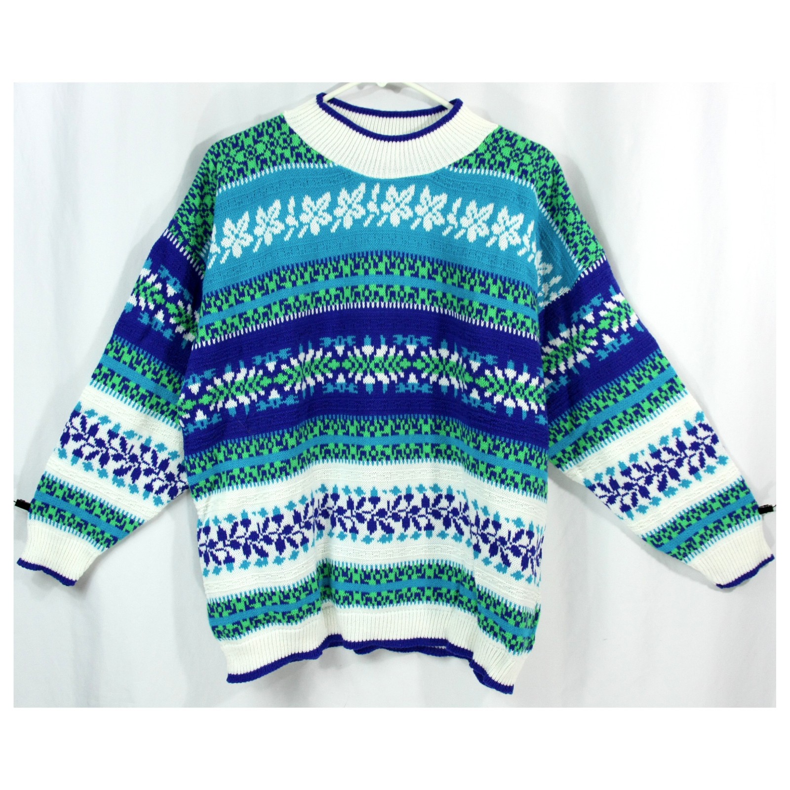 Vintage Arielle Fair Isle Stripe Graphic Winter Ski Sweater Blue 1980s L Unisex