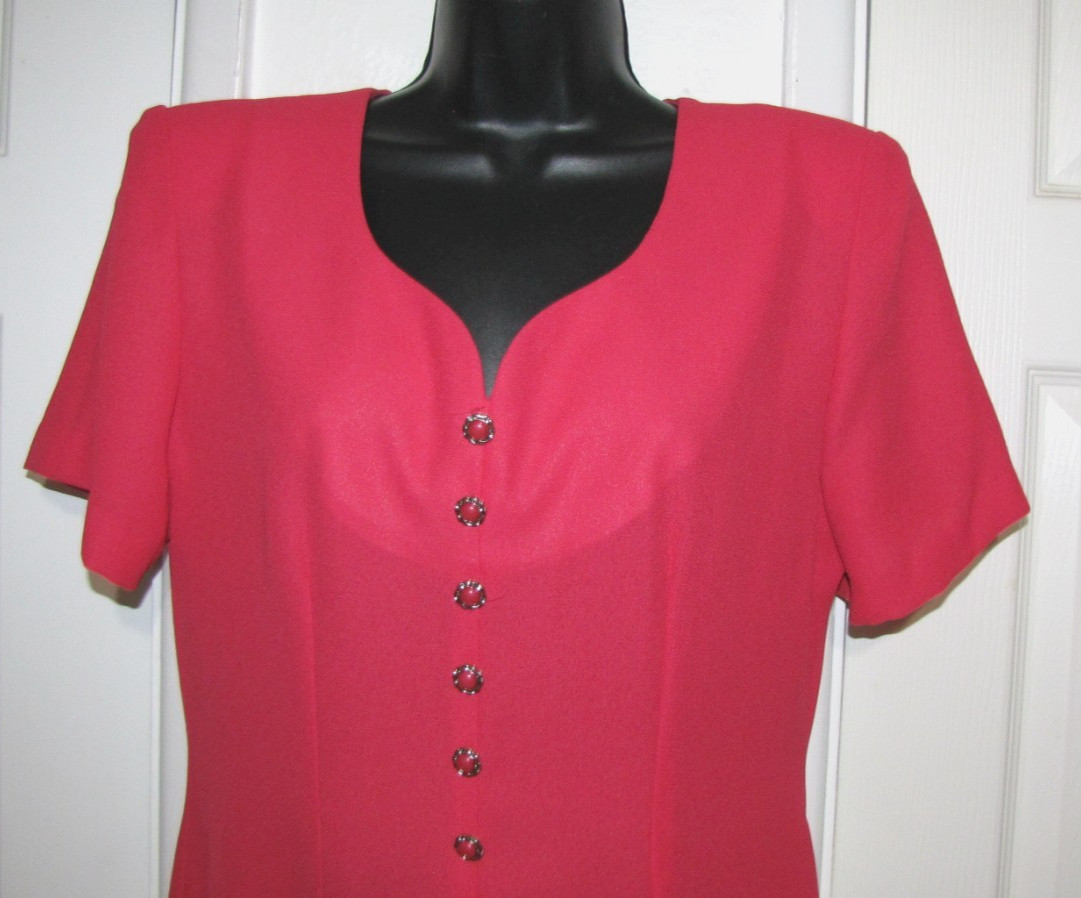 VTG 90s Dress Jaclyn Hart Rose-Pink Maxi Straight Short Sleeve Front-slit Wm. 10