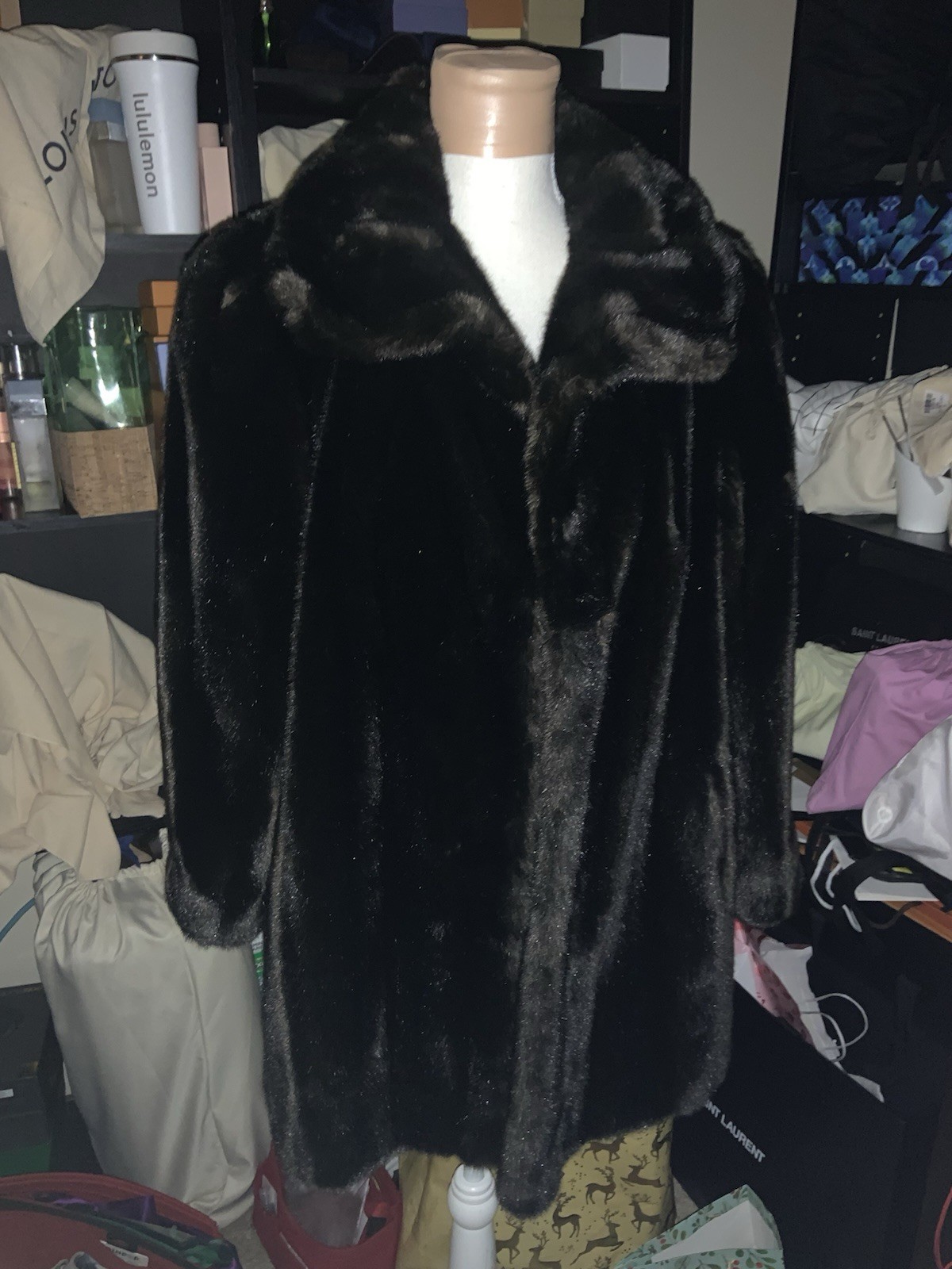 Vintage 80s Hillmoor of NY Tissavel France Pile 100% Faux Fur Sz L/XL Coat EUC