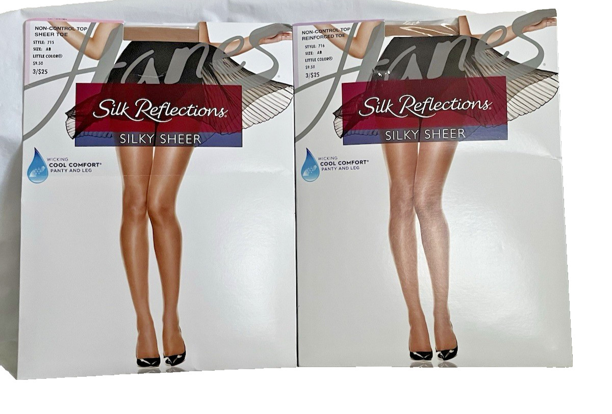 NIP Lot 2 Hanes Silk Reflection Sheer Toe 715 reinforced Toe 716 AB Little Color