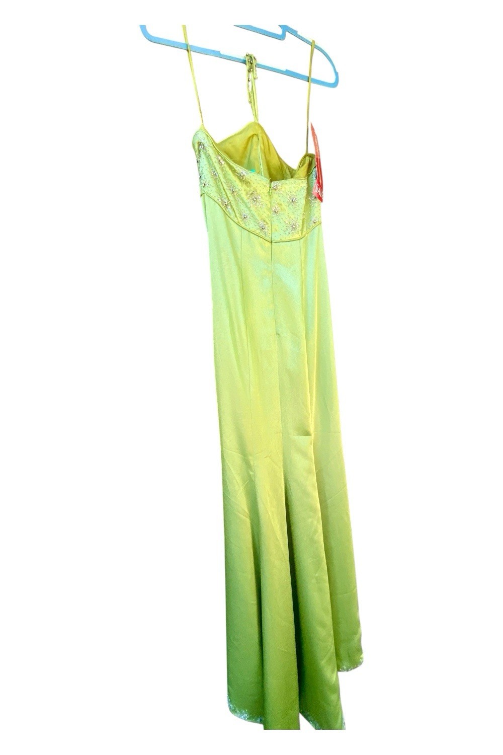 Vintage Landa Green Beaded Satin Formal Dress Size 6 Prom Party Homecoming