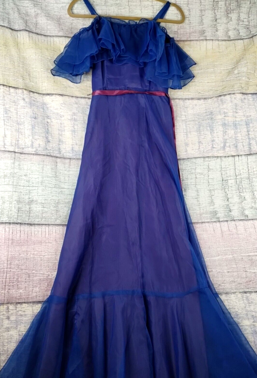 Vtg Blue Party Prom Dress Multi Layer Tulle Ruffle Formal Evening Gown – Union