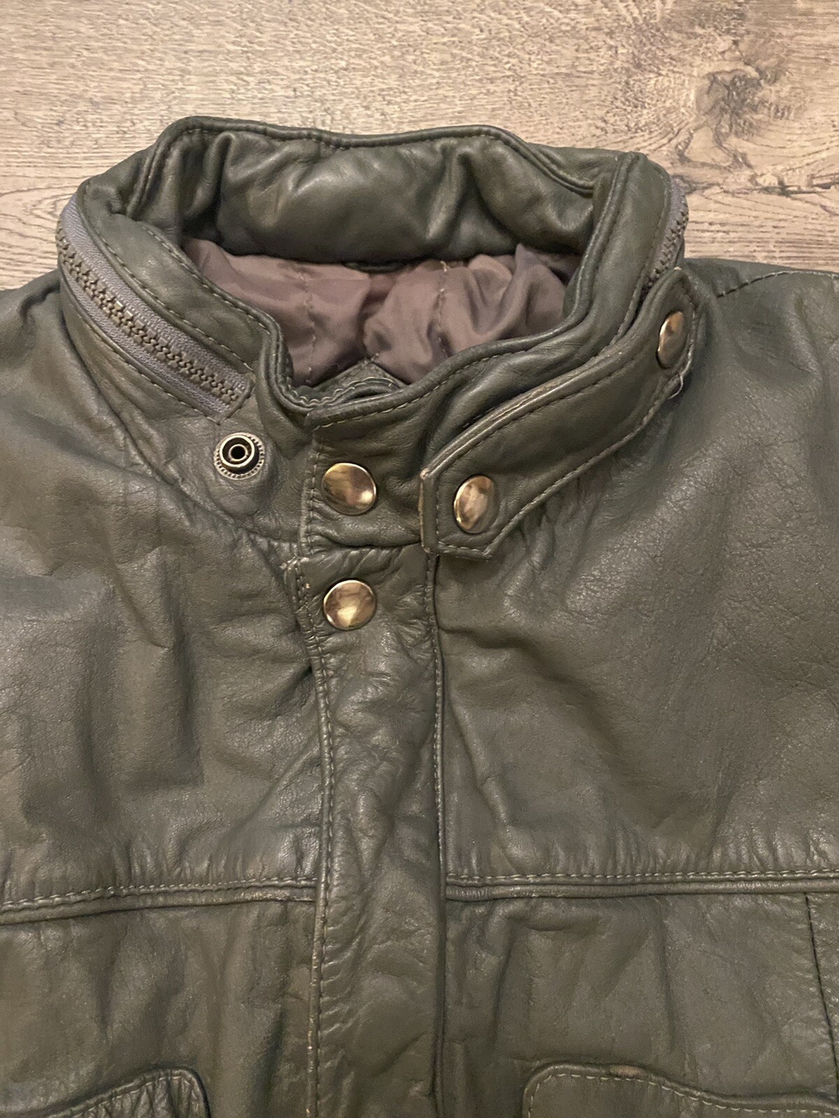 Vintage Porsha by Winer Green Leather Varsity Zip Jacket Womens/Mens Size 40 SM