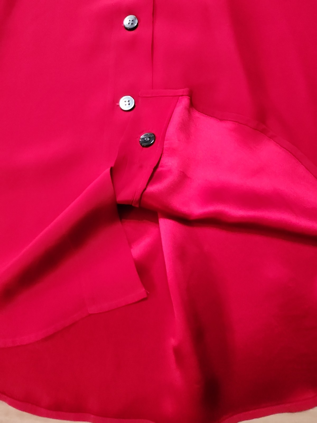 Vintage Blouse KIKIT Maurice Sasoon Sz S 100% Silk Red Long Sleeve Button Up…