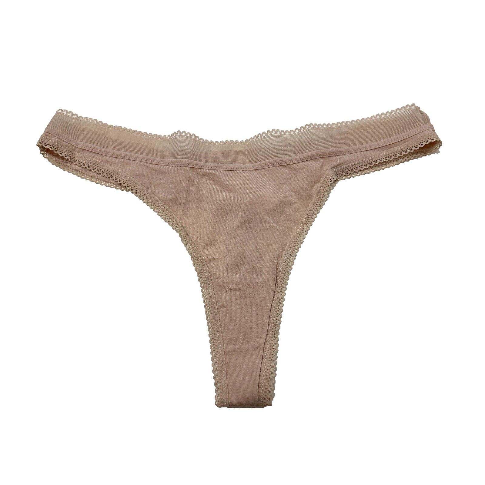Gilligan & O’Malley Intimates Thong String Panty Small Beige Lace Trim