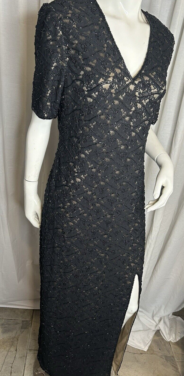 Vintage Brilliance By J.A. Black Beaded Long Gown 1980s XL Prom Wedding Formal