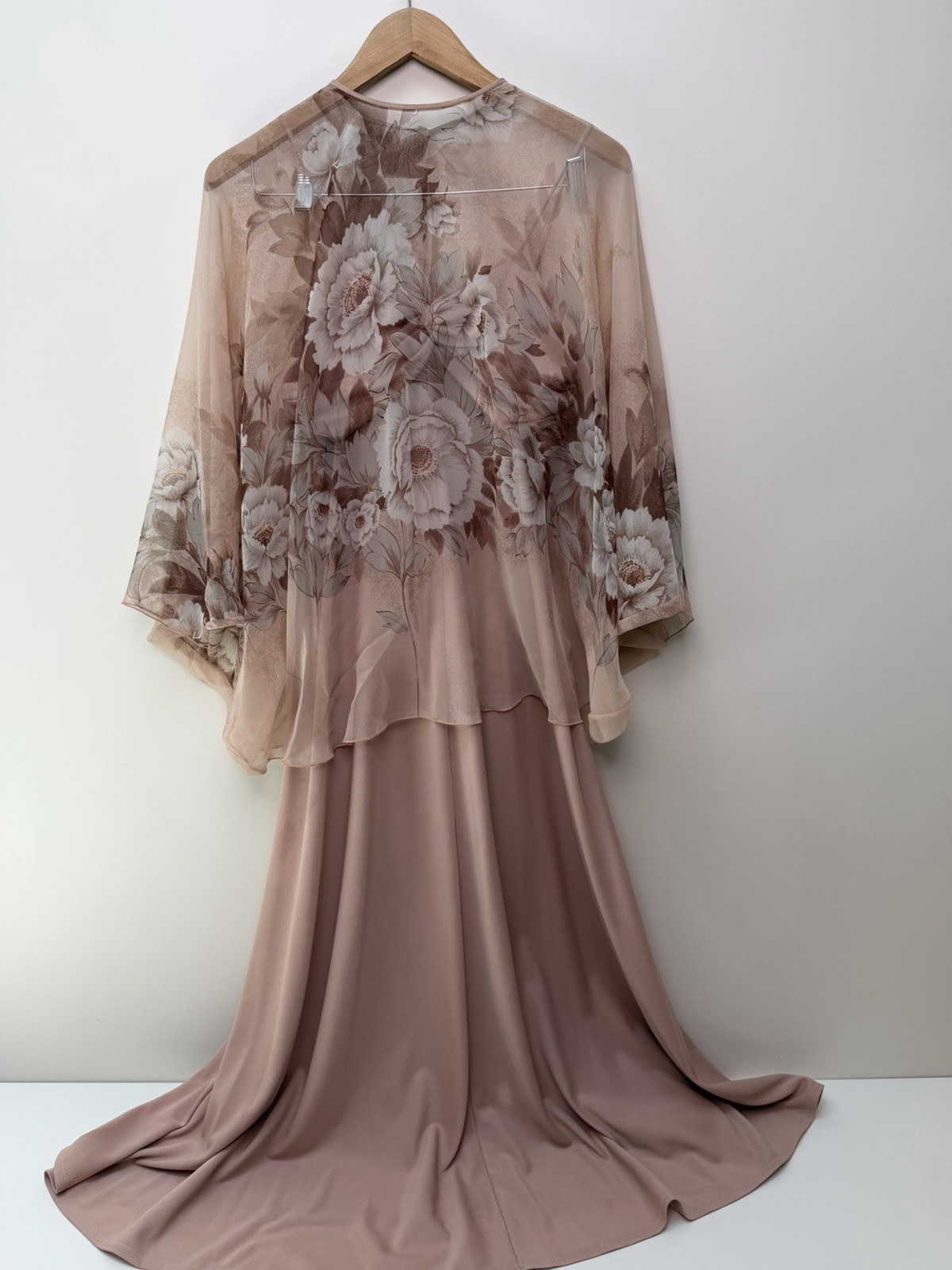 Vintage Dusty Rose Formal Maxi Dress Shawl Ruched Bust Evening Gown