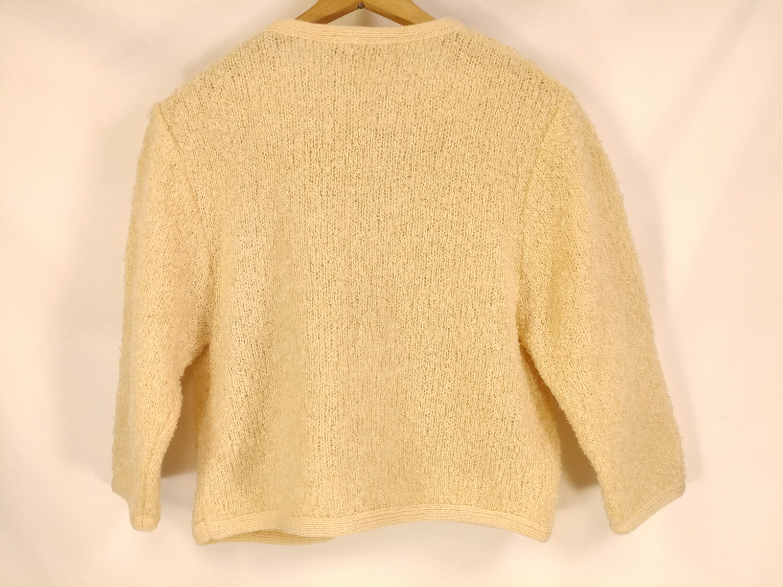 Vtg 50s Glam ETHEL of Beverly Hills Cream Pearl Cardigan Sweater Wool Up to 34″
