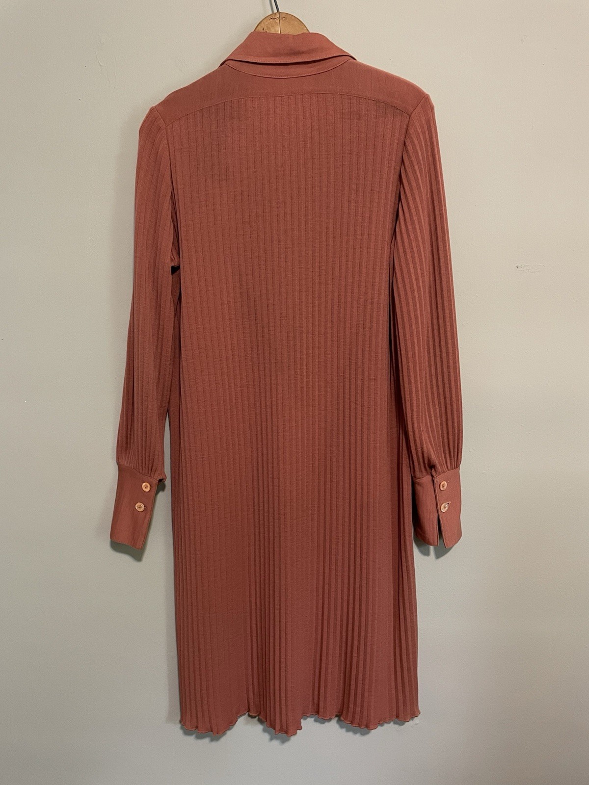 70s Francesca For Damon Dress 100% Wool Pleated Blush Guava Long Sleeve 8