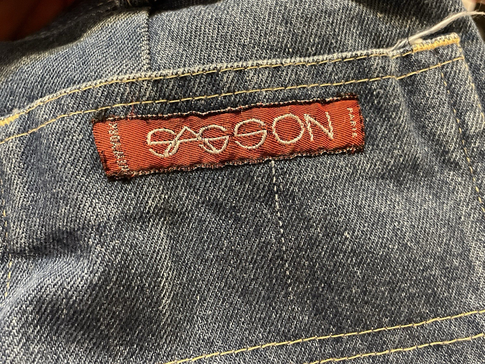 Paris Sasson Denim Jean Skirt MIDI Front Slit USA Union Tag 22-23” 00 Grunge