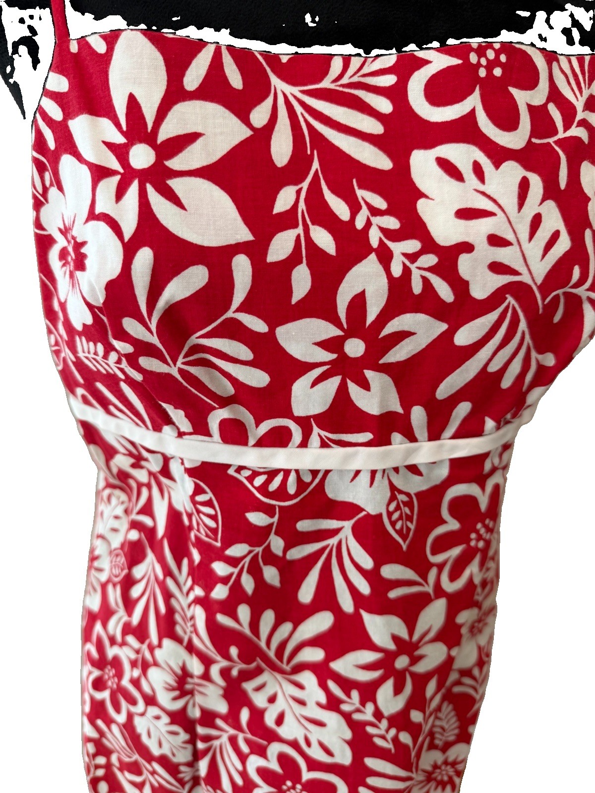 VTG 90s La Belle Red White Tropical Floral Sundress 11 Made in USA Tiki Retro