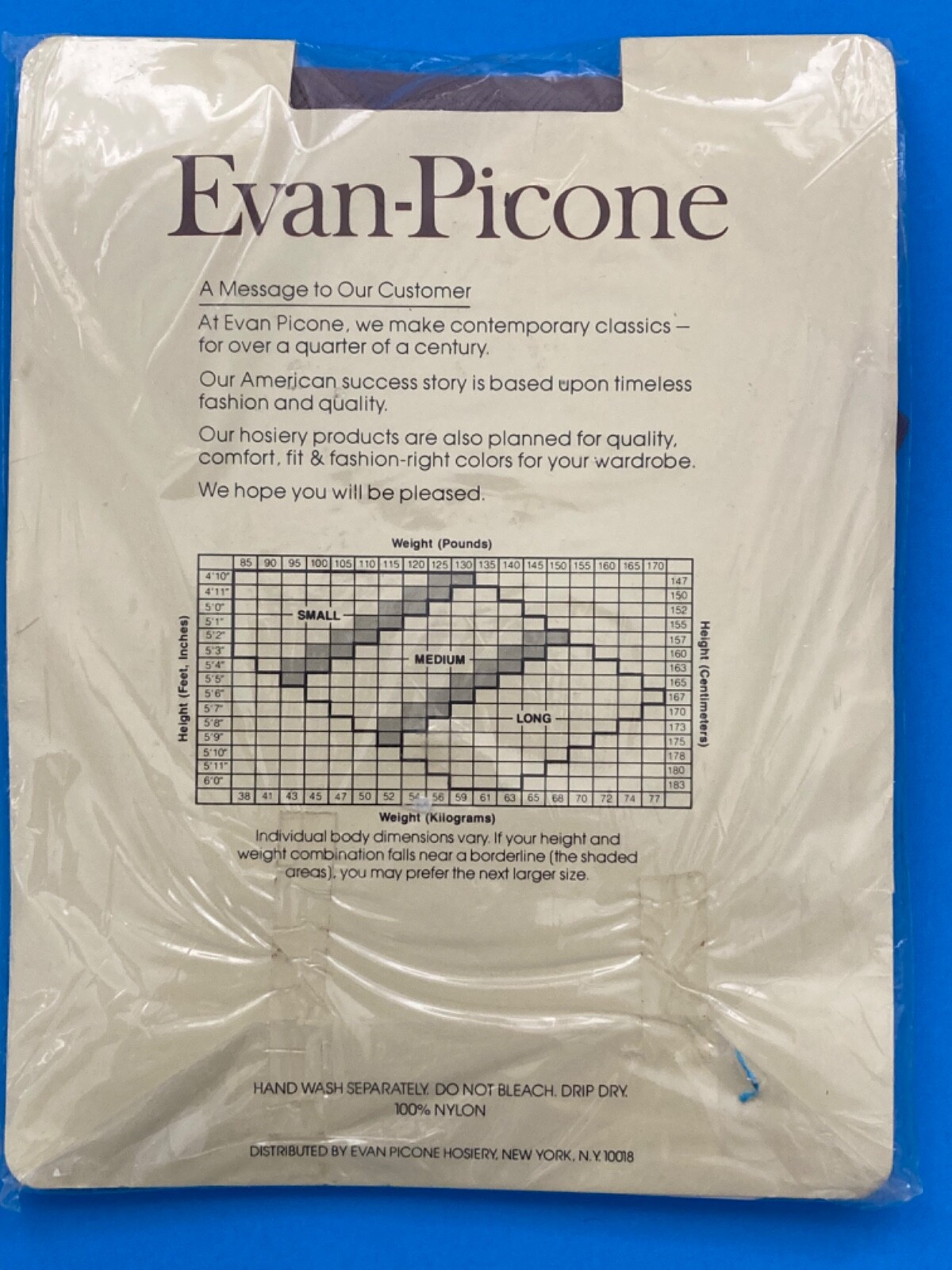 NOS EVAN PICONE CHESTERFIELD HERRING BONE HBT PANTY HOSE NEW VTG 551 LONG PUDDY