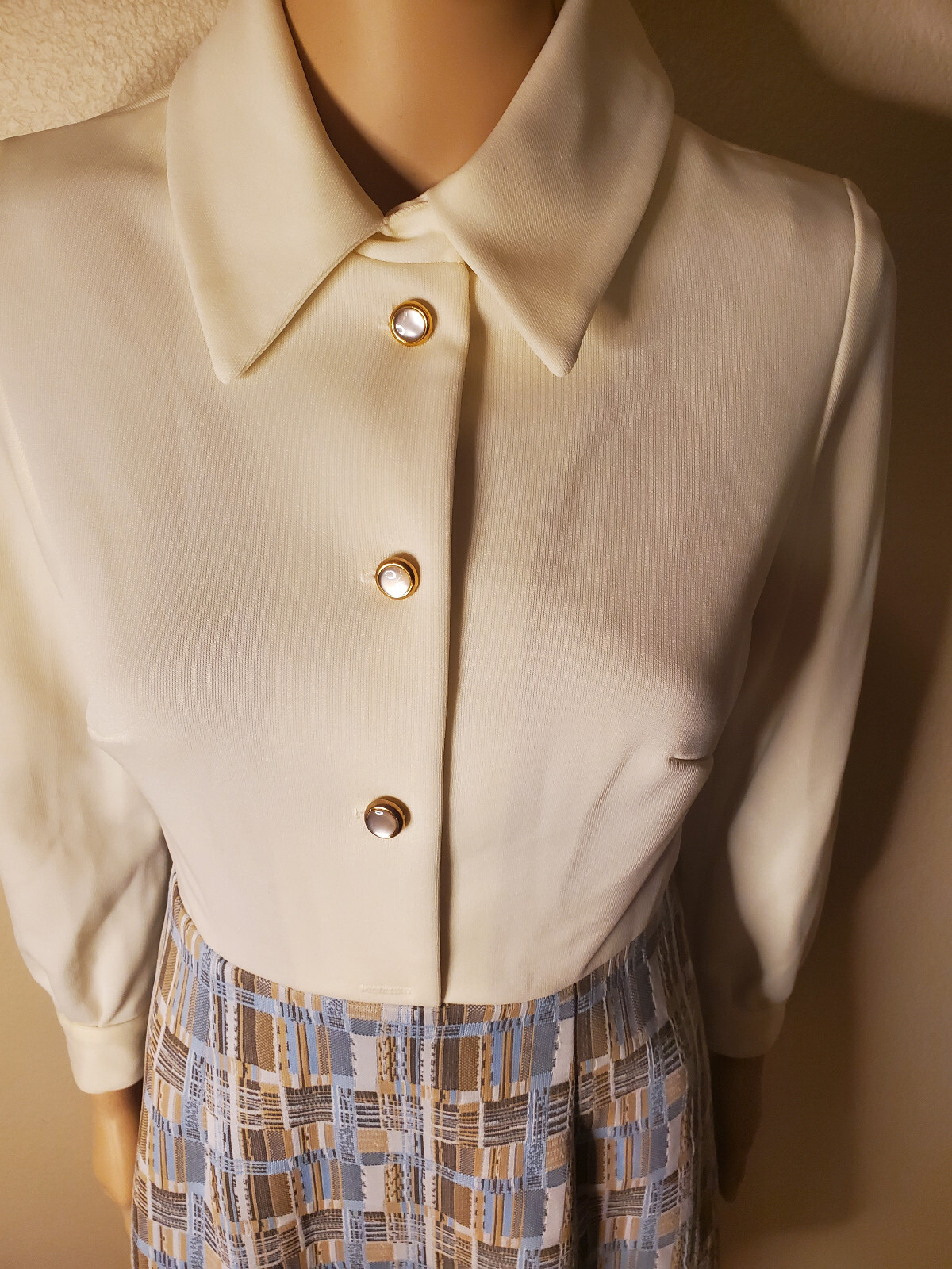 Rare – Vintage 1970s Handmade Creme w/ Weaver Stripe Pattern Skirt Dress Size S