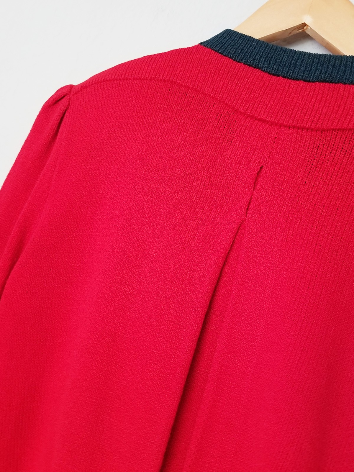 St. John Mary Gray Vintage Red Blue Button Up Cardigan Crop Santana Knit Size 10