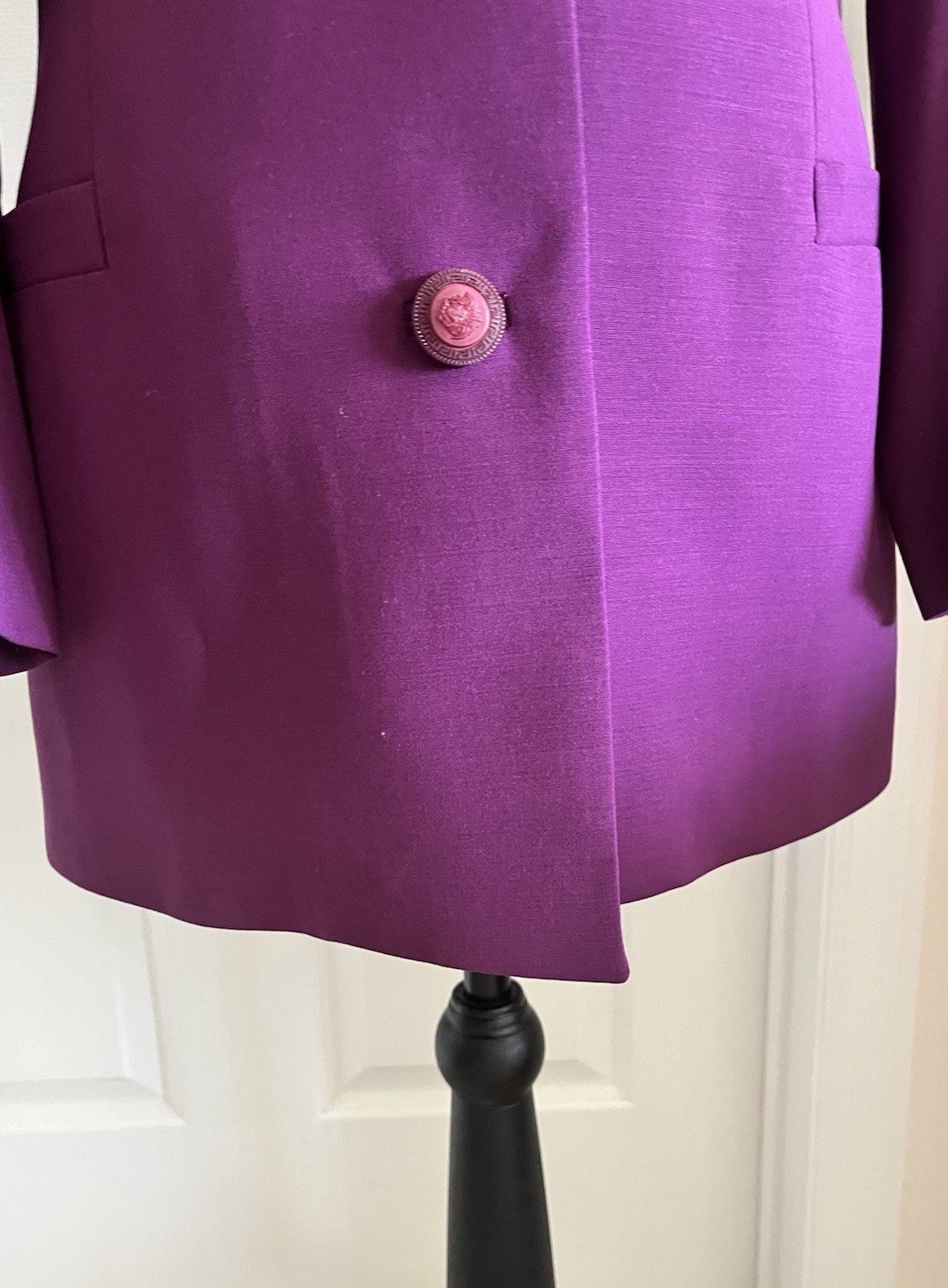 Vintage GIANNI VERSACE Couture Purple Wool Jacket With Medusa Buttons, Size 40