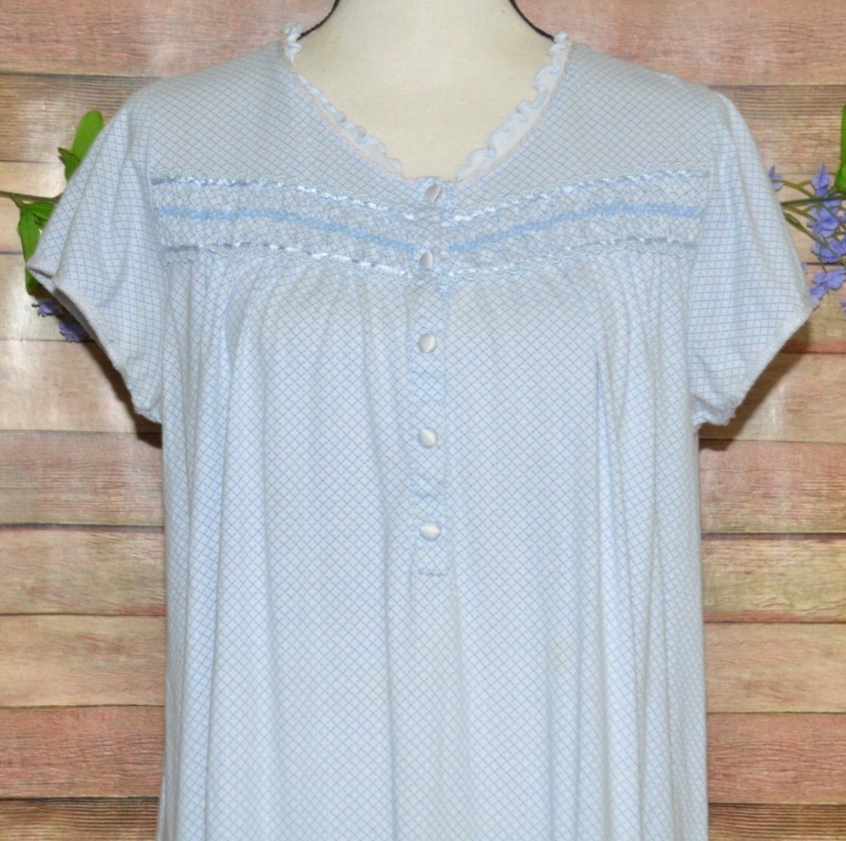 Vintage Blue Ballet Length Pull Over Blue Nightgown Scalloped Neckline Size L