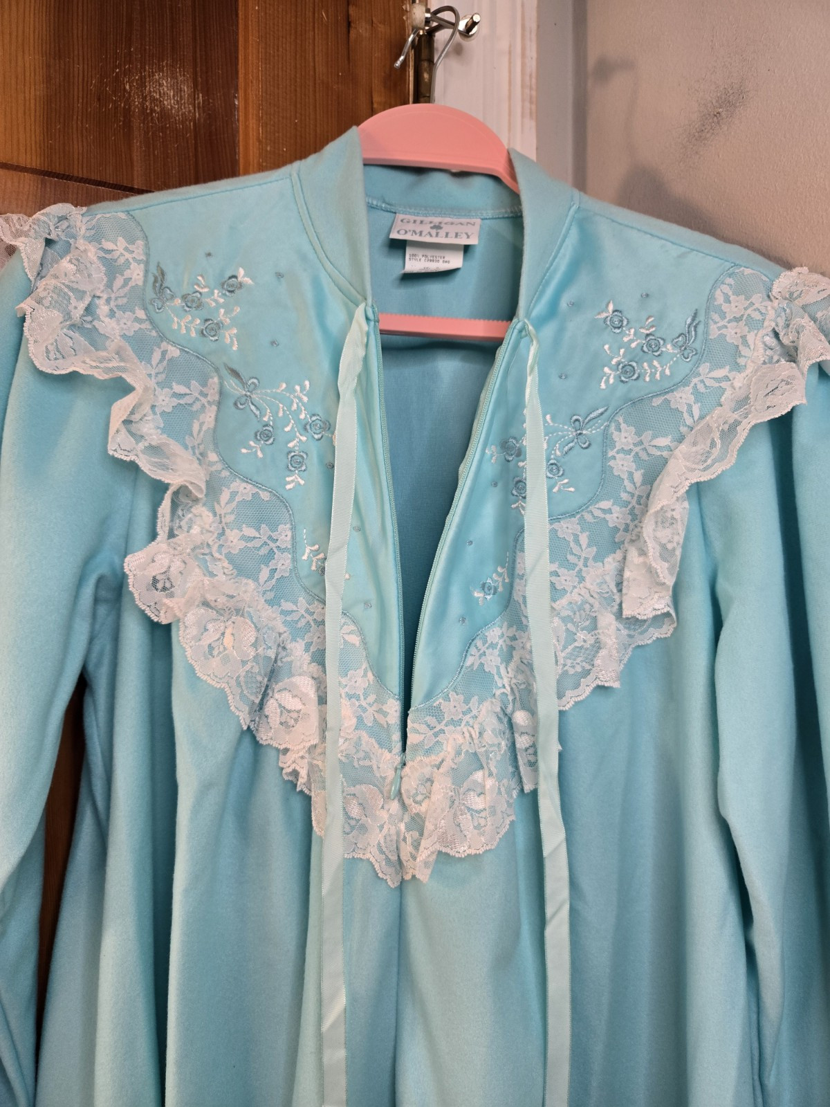 Vintage 1970s NWT Gilligan O’Malley Flannel Robe Prtl Zip Light Teal Sz M 12-14
