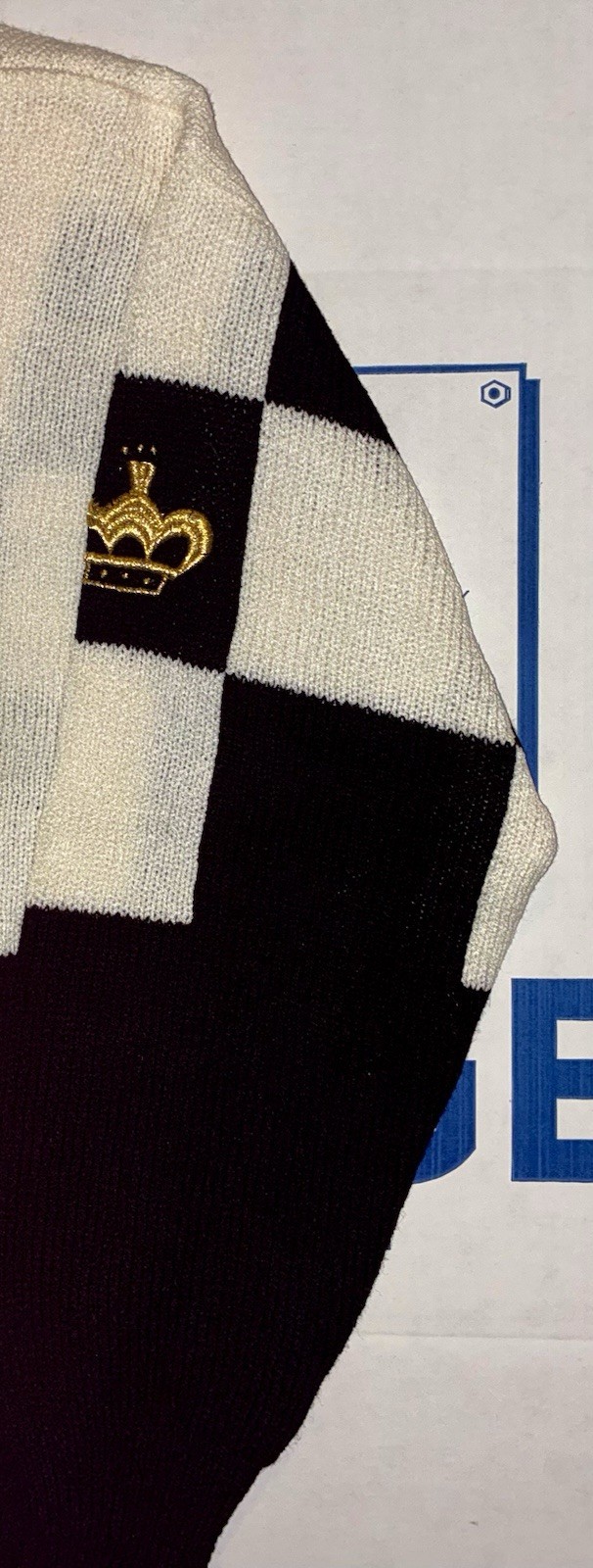 ANN WI VINTAGE 1980S CHESS THEMED BLACK WHITE & GOLD EMBROIDERED WOMENS SWEATER