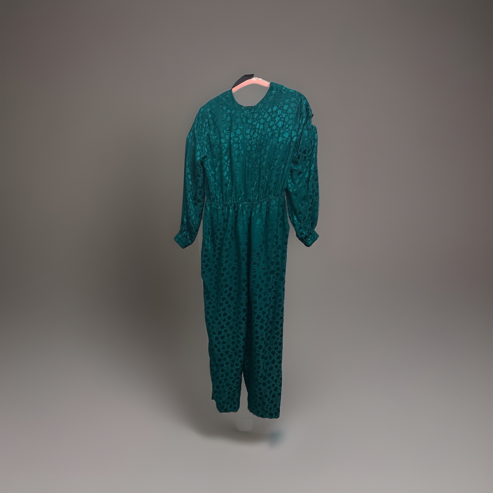 VTG ARGENTI 100% Pure Silk Woman’s Romper One Piece Emerald Green Clovers Sz 10