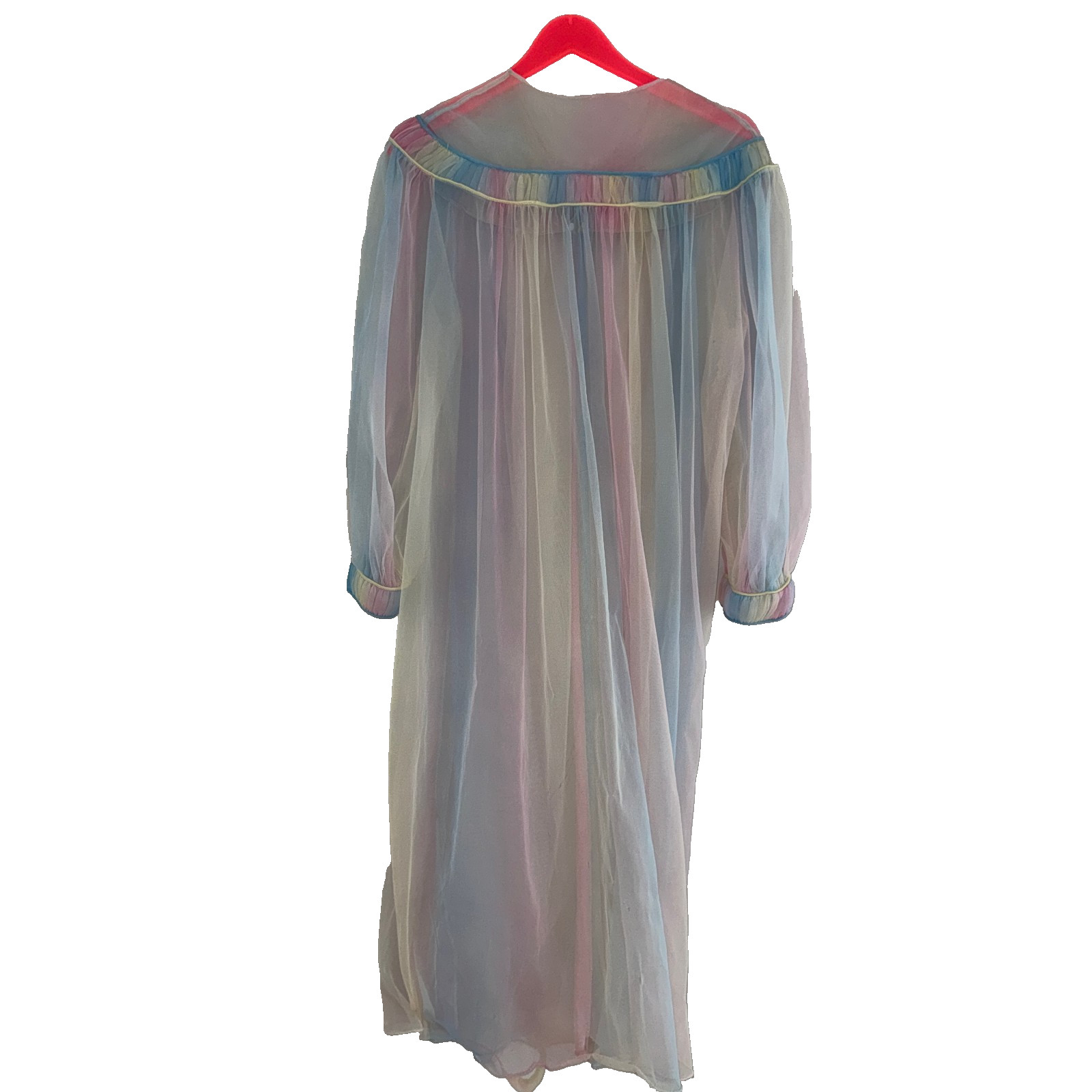 60s vtg DOLSYL Sheer Pastel RAINBOW OMBRE Dressing Gown Chiffon Robe Tent Dress
