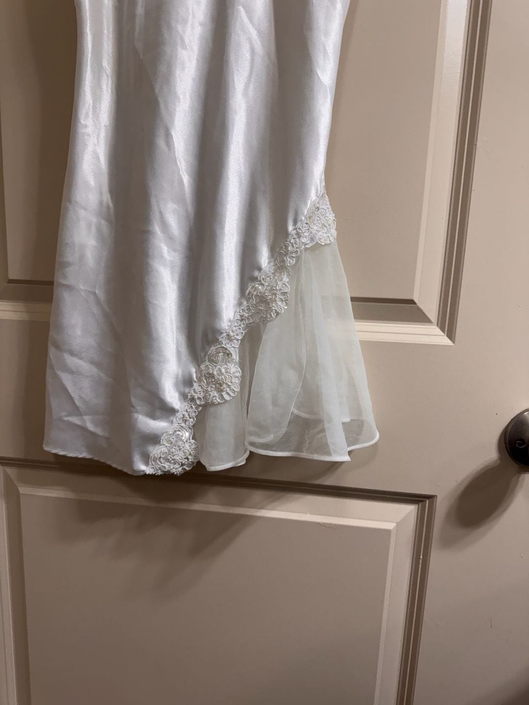 Vintage White Satin Mini Slip Dress with Lace and Tulle Trim