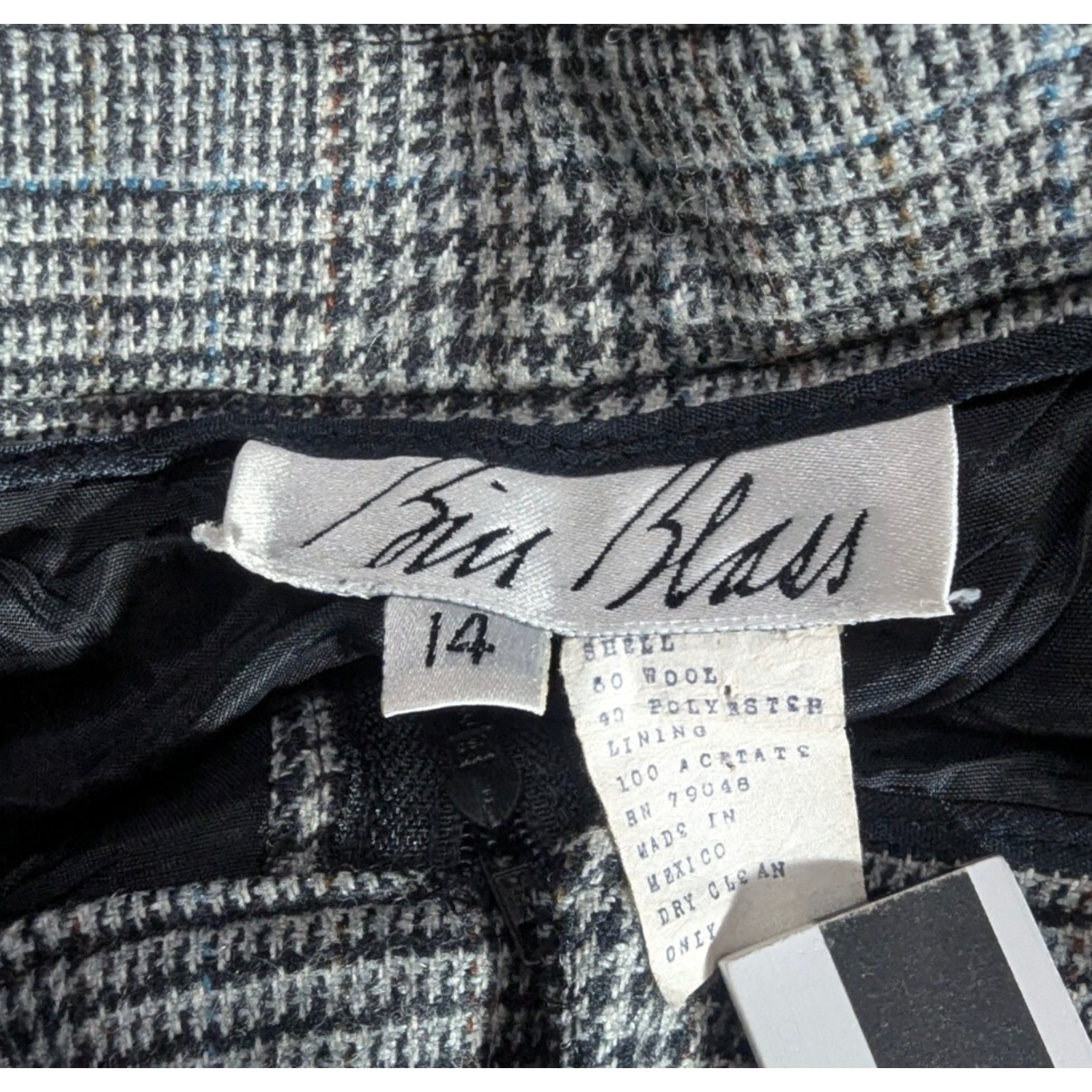 Vtg Bill Blass Gray Plaid Wool Pleated Pants Sz 14 31W 29L Z1 Academia Preppy