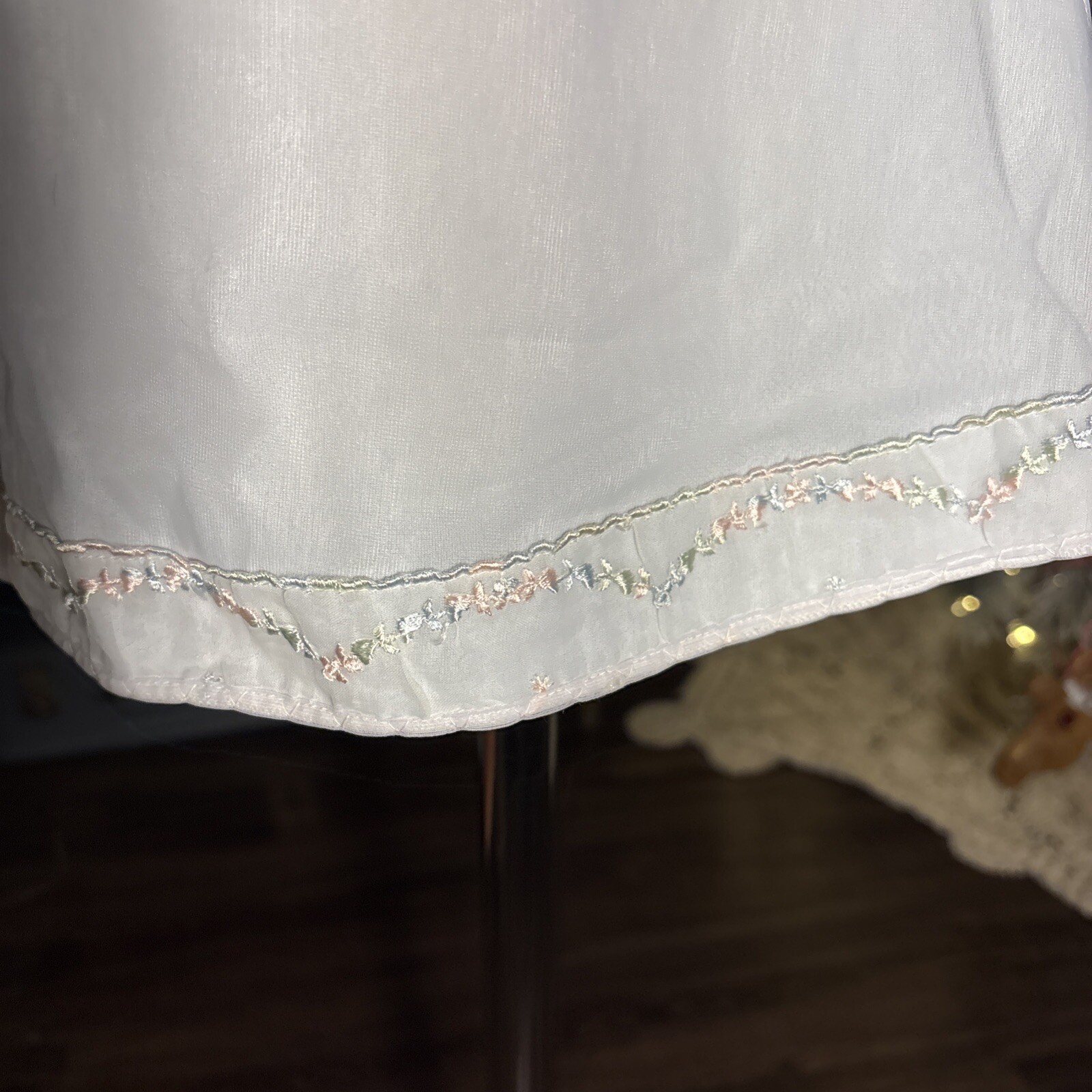 Vintage 1960’s 50s Nightgown Lingerie Chiffon Lace Bows Embroidered V Neck Blue