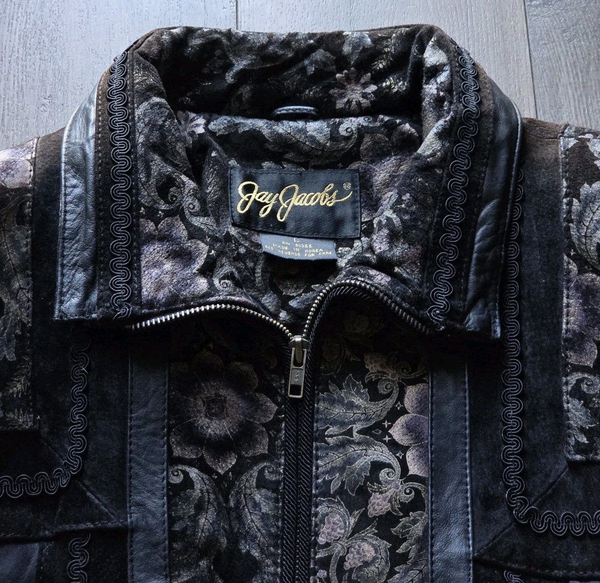 Vtg 80s 90s Jay Jacobs Leather Tapestry Floral Paisley Bomber Jacket Large