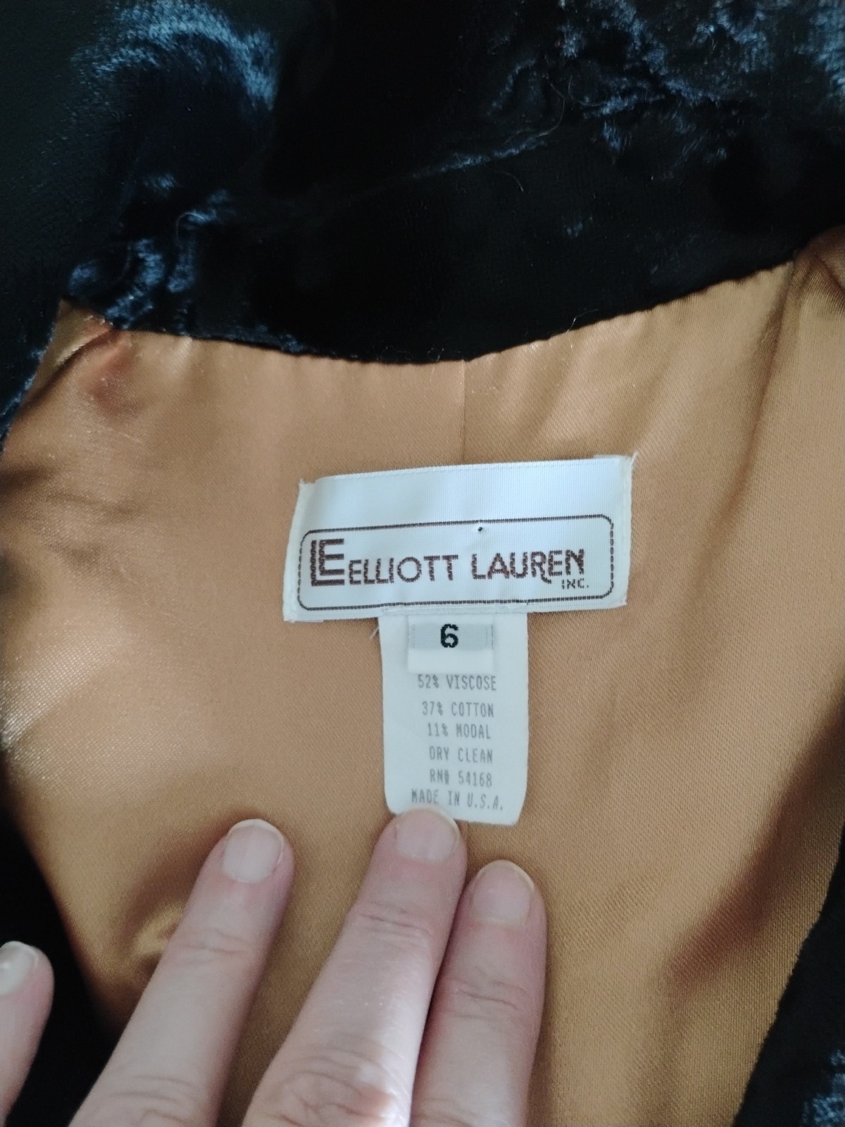 Elliott Lauren Jacket Blazer Coat Women’s Black Faux Fur MCM Mod Glam 6 USA EUC