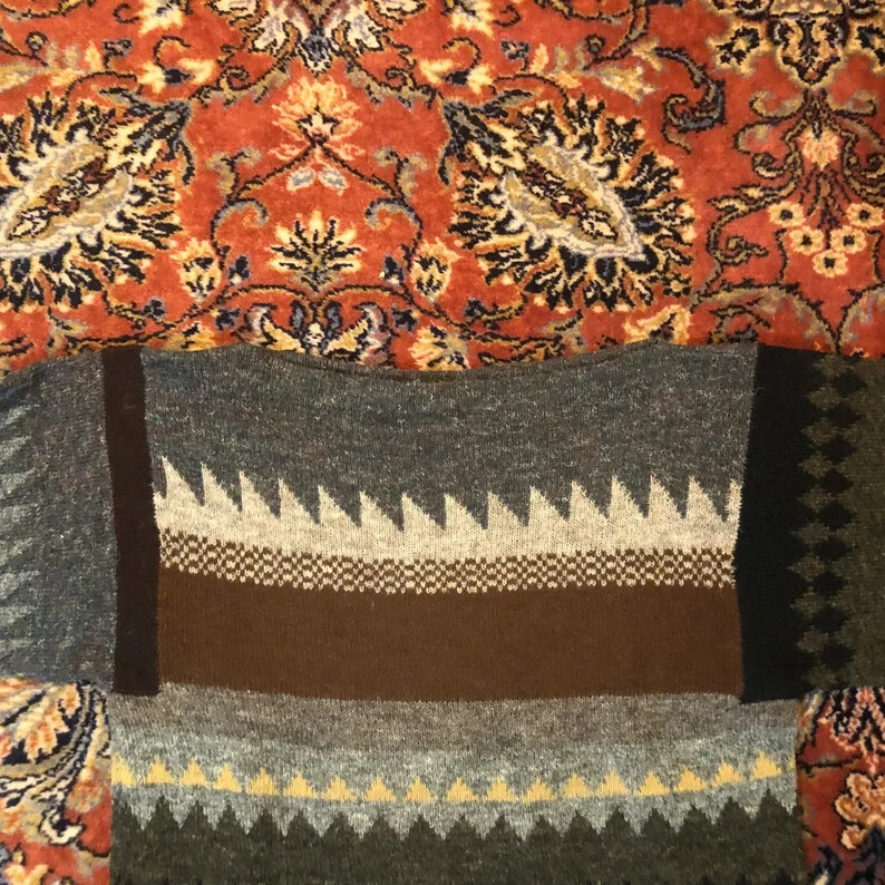 Vintage M Angela McCorqasdah Pullover Sweater Hand Frame Knitted Geometric